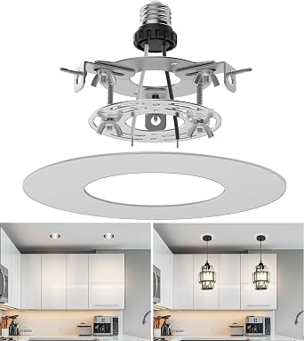Recessed Can Light Conversion Kit for 5" and 6" Ceiling Fixtures - Pendant/Hanging Light Upgrade, Compatible with Ceiling Fans, Includes 734" Flat Steel Medallion, White Finish