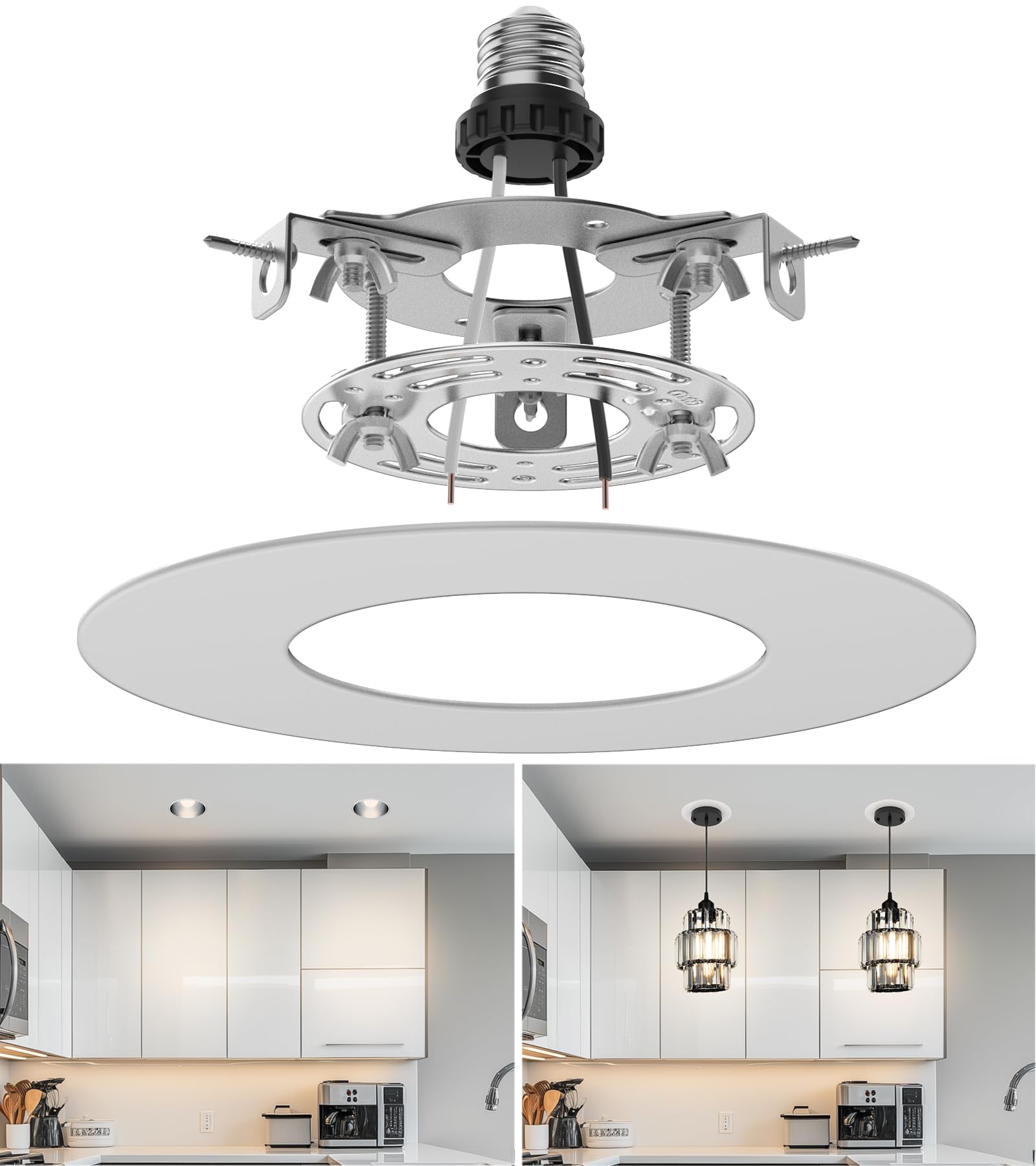 tebio Recessed Can Light Conversion Kit for 5" and 6" Ceiling Fixtures - Pendant/Hanging Light Upgrade, Compatible with Ceiling Fans, Includes 7¾"