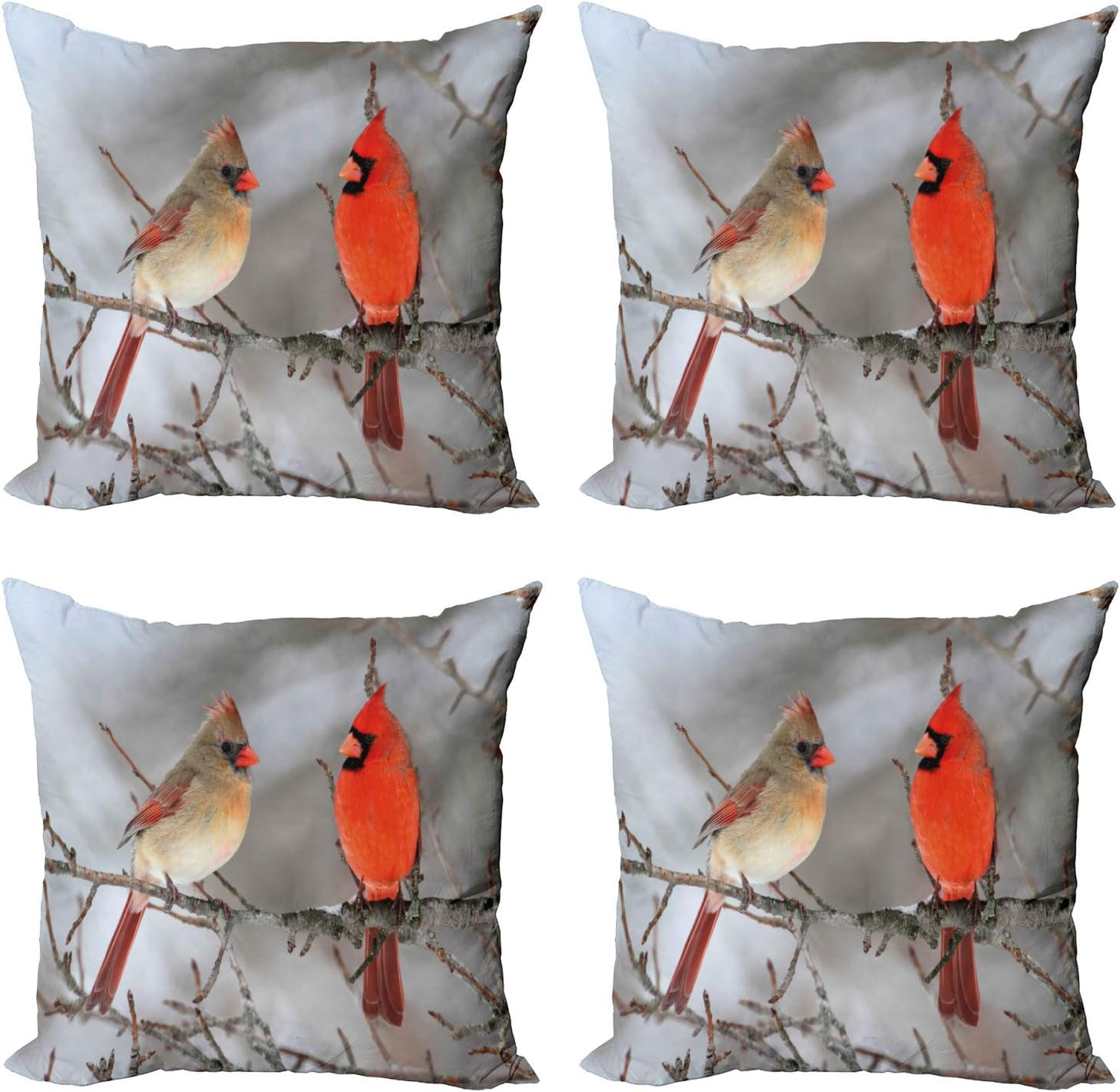Lunarable Bird Decorative Throw Pillow Case Pack of 4, Pair of Northern Cardinal