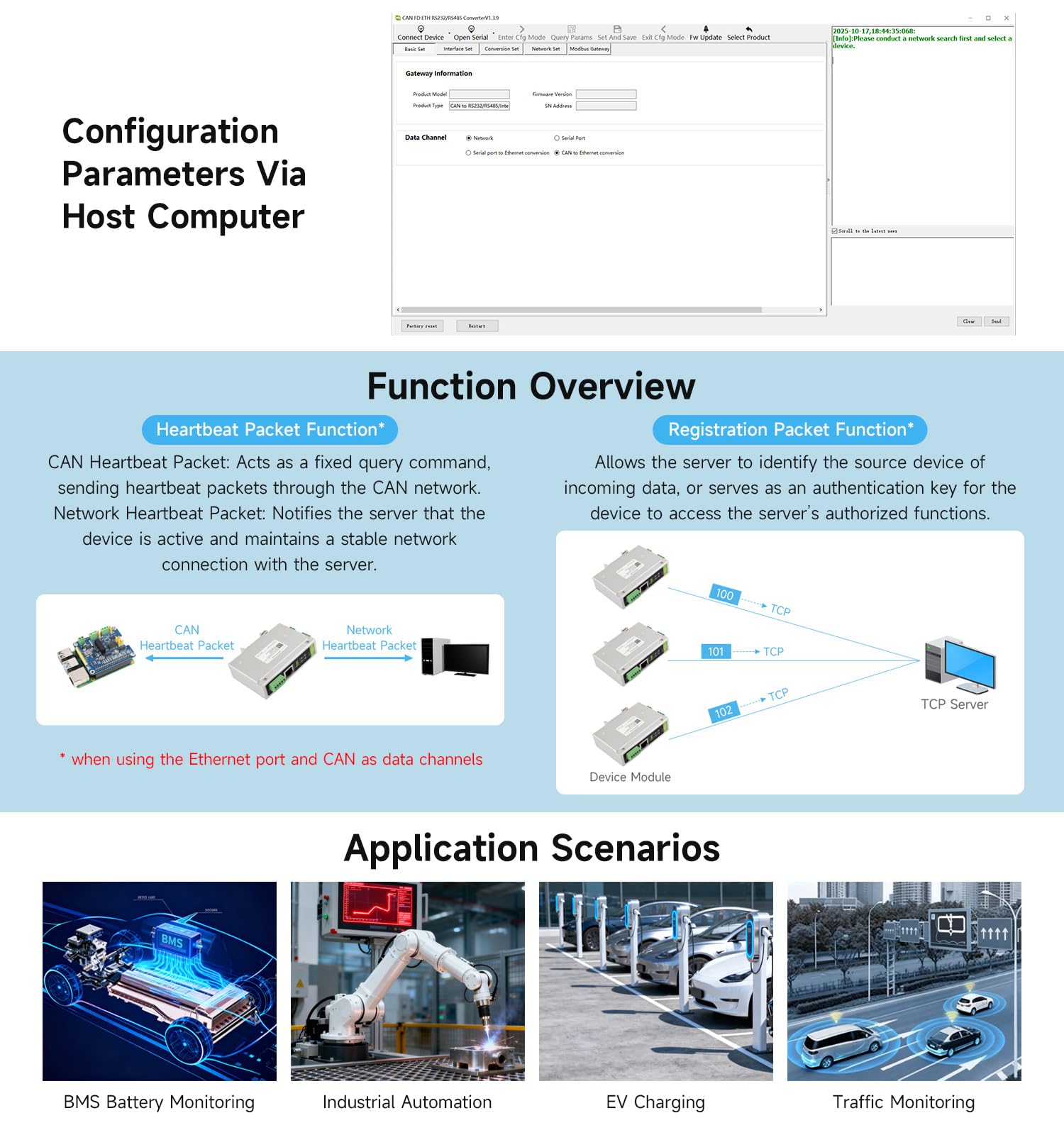 Waveshare Can FD Protocol Converter, Can FD To ETH/RS232/RS485 Bidirectional Data Communication, Supports 5 Data Conversion Modes and Can 2.0A/2.0B Protocols, Heartbeat & Registration Packets Support