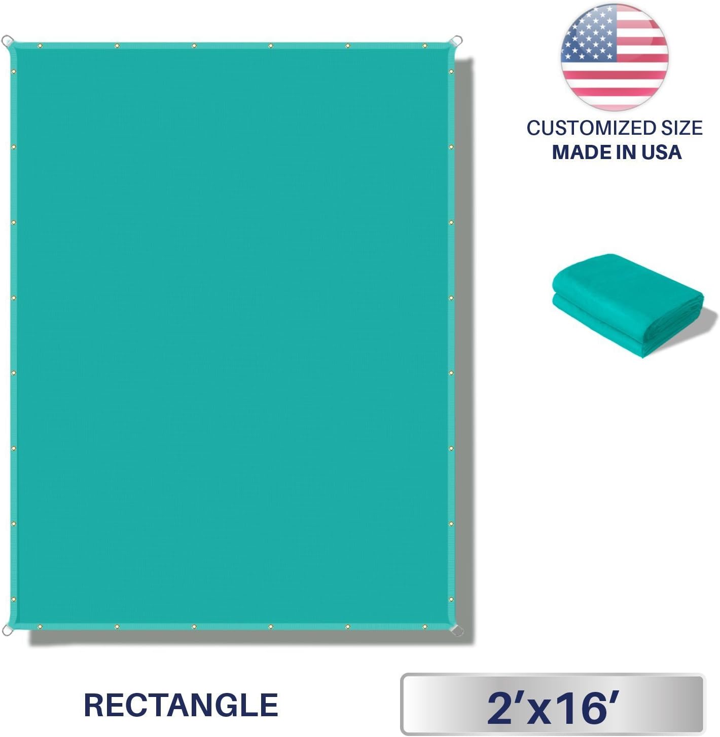 2' x 16' Waterproof Sun Shade Sail Straight Edge Outdoor Canopy Cover UV Block for Lawn Patio Backyard Garden Deck Pergola (Turquoise)