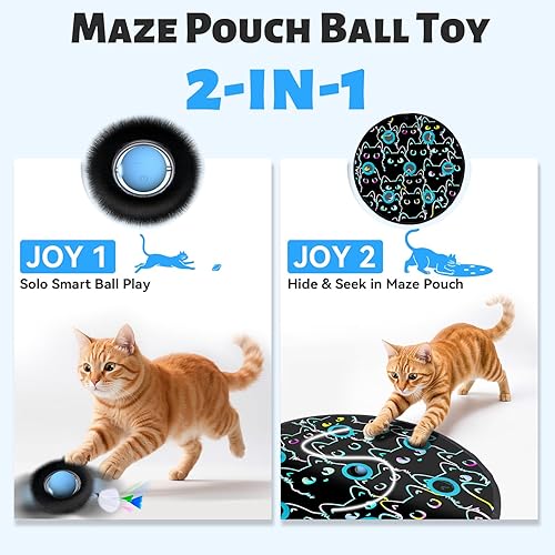 Miniatura 3 de ORSDA Juguetes para gatos, pelota interactiva de balanceo rápido en bolsa, escondite para gatos de interior, bola móvil activada por chirridos de