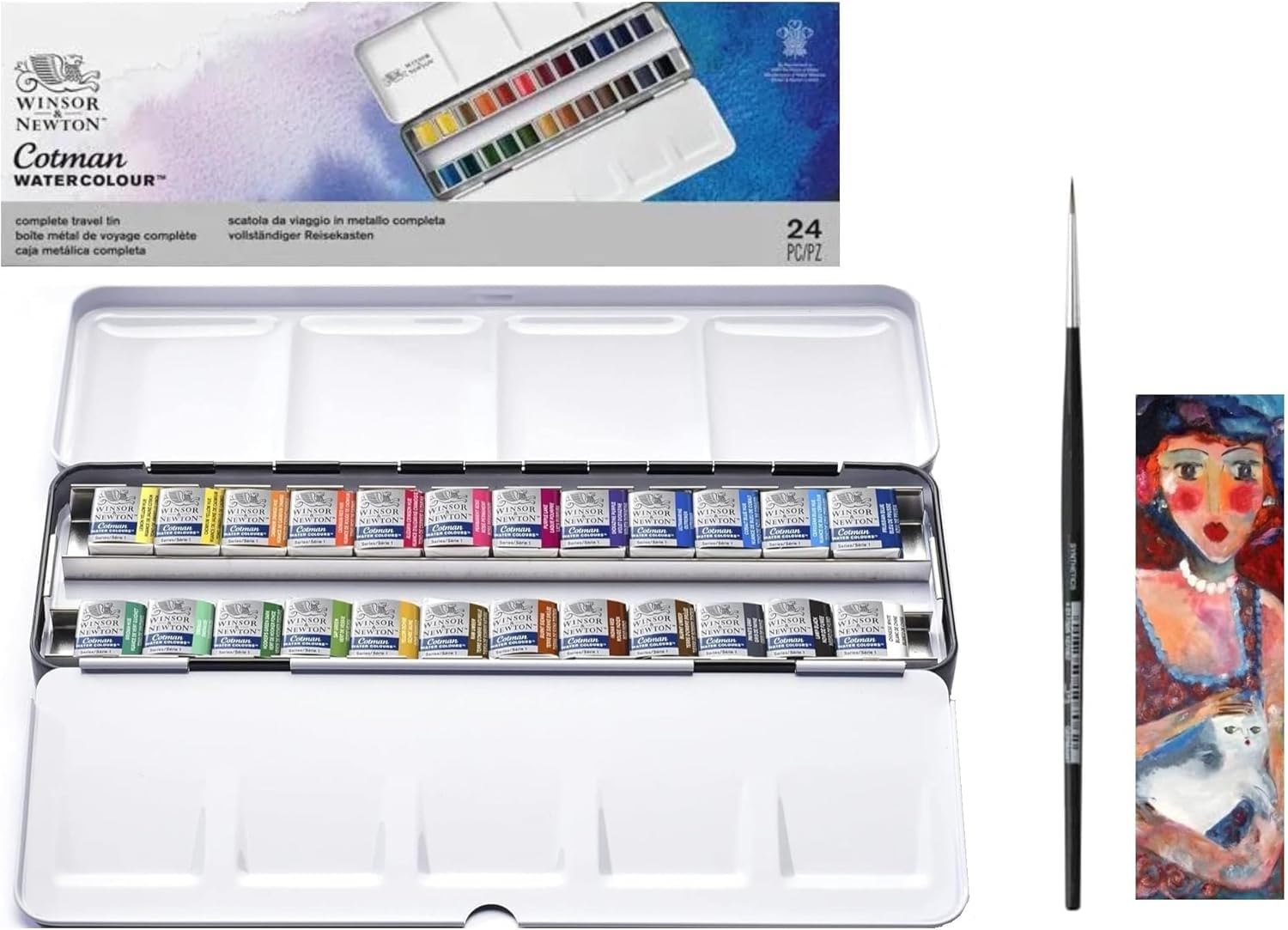 Cotman Winsor & Newton Aquarelle 24 Halb-Nail-Art-Stifte + 1 Pinsel und 1 Karte
