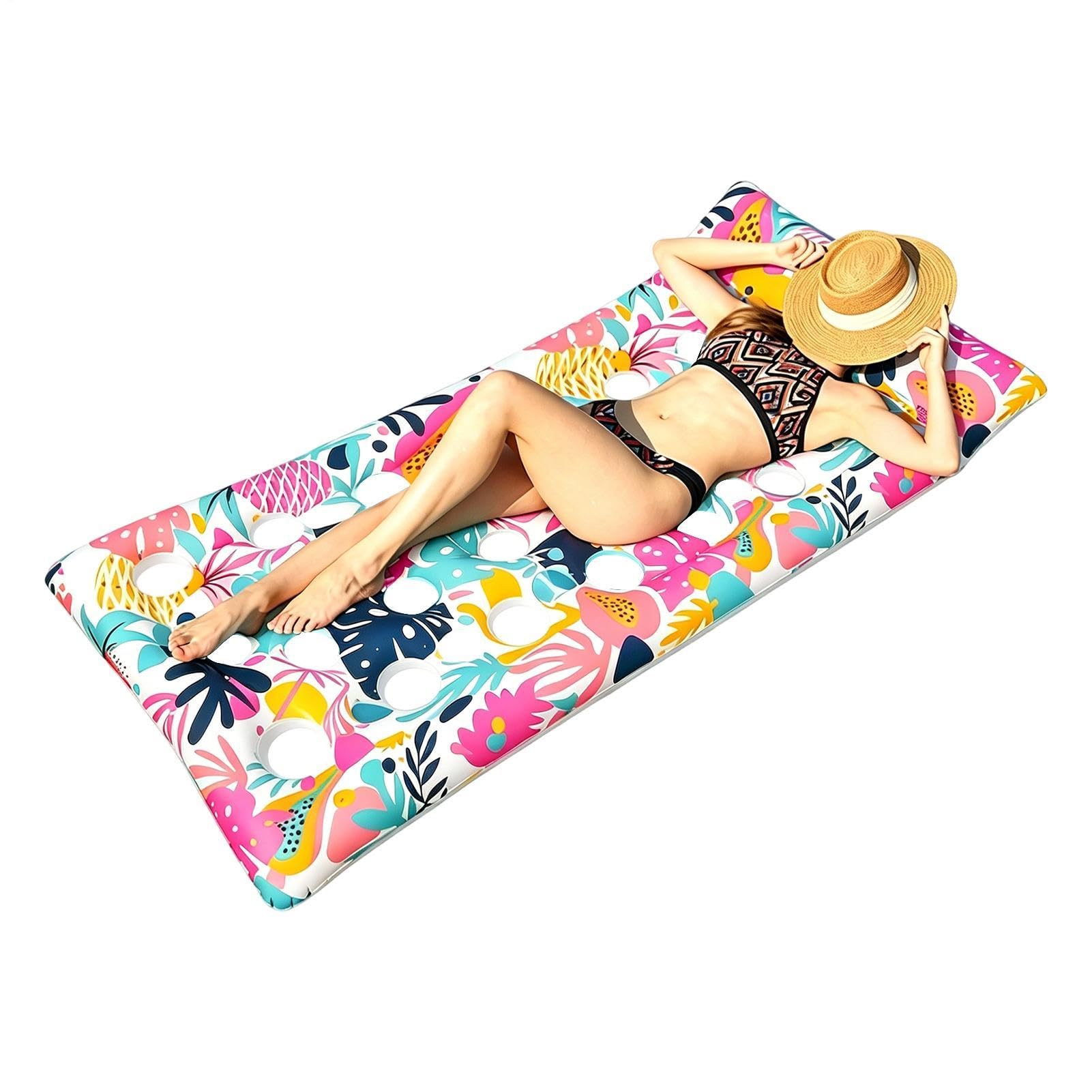 Chaise longue flottante de piscine avec imprimé feuilles tropicales