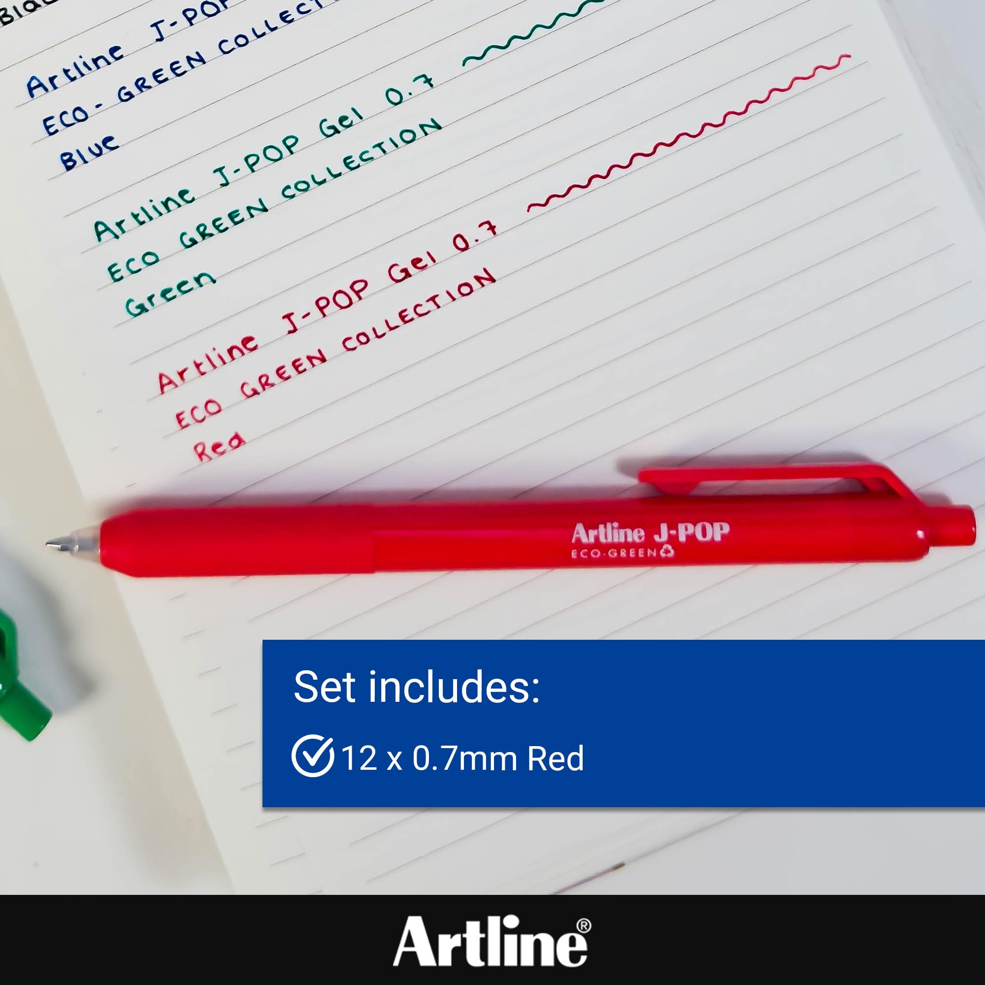 Artline Eco Red Gel Pens (Pack of 12) Quick Dry, Smudge-Free Gel Pens for Writing, Sketching and More, Cushion Grip, Retractable - Genuine Artline Gel Pen Set - Image 3
