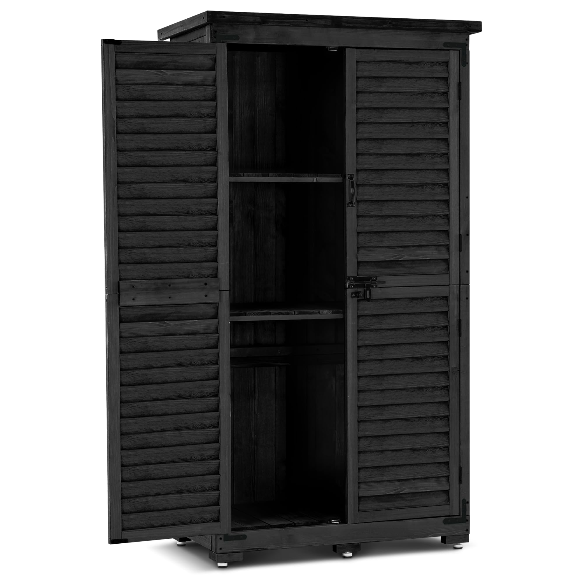 MCombo Outdoor Storage Cabinet, Garden Storage Shed, Outside Vertical Shed with Lockers, Outdoor 63 Inches Wood Tall Cabinet for Yard and Patio 0870 (Black)