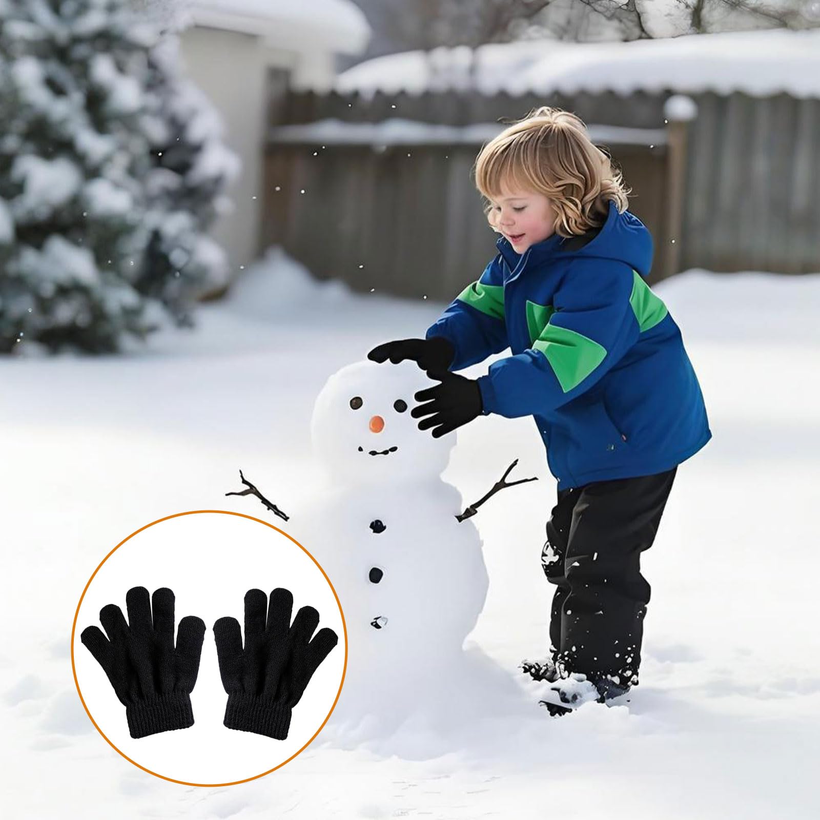 Guantes Elásticos Mágicos para Niños, Manoplas de Dedo Completo, Guantes de Punto Unisex, Cálidos de Invierno, Negro