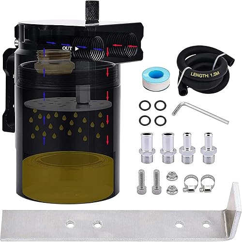 Miniatura 8 de SPEEDWOW Filtro universal de tanque de lata de aceite desconcertado con kit de manguera, 10.1 fl oz (rojo)