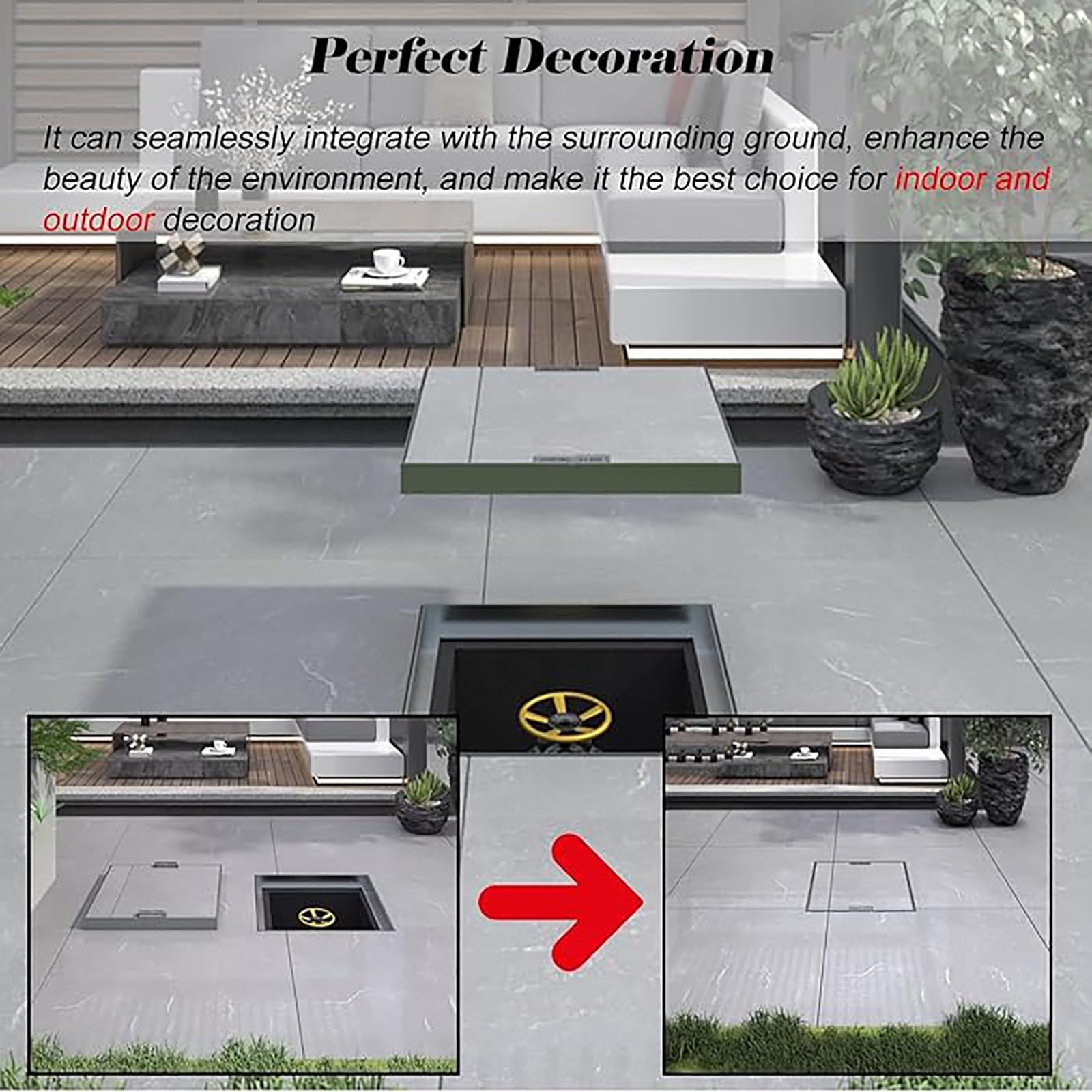 Coperchio di ispezione in Metallo Resistente, Coperchio per pozzetto Incassato con Base, Coperchio Quadrato per fognatura per Interni ed Esterni, Ideale per scuole, Hotel e fabbriche.