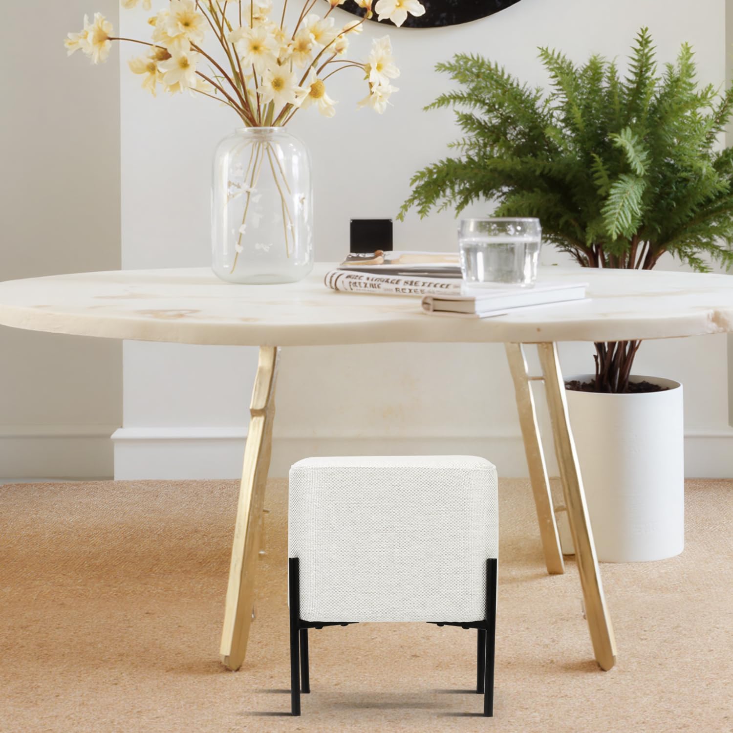 Photo 1 of Get Set Style Square Foot Stool, Modern Vanity Stool Chair Upholstered Foot Rest Sofa Side Foot Stool Ottoman Seat for Living Room, Bedroom, Entry, Hallway, Office