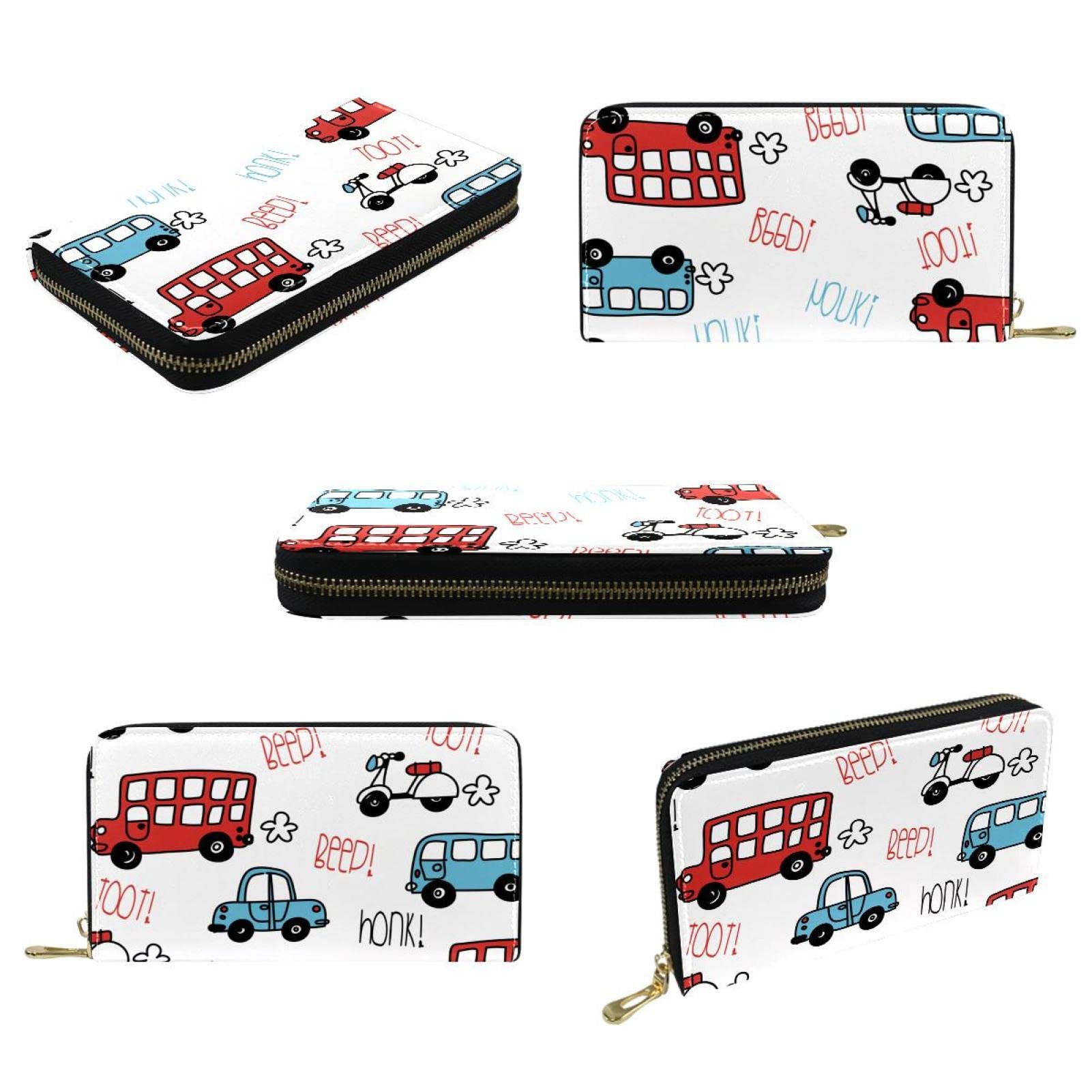 Cartera larga de piel con cremallera para autobús y coche, Varios colores, 20.5x2.5x11.5cm/8.07x1x4.53 in, Classic