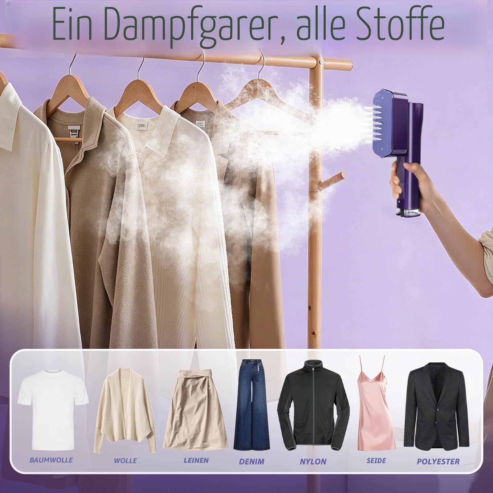Reise Dampfglätter 1200W, Tragbares Dampfbügeleisen, 2-in-1 Reisebügeleisen | 15S Aufheizzeit, 4 Bügelmodi, LED-Touchscreen, 100ML Wassertank | Steamer Kleidung für Reise, Business und Zuhause（Lila）