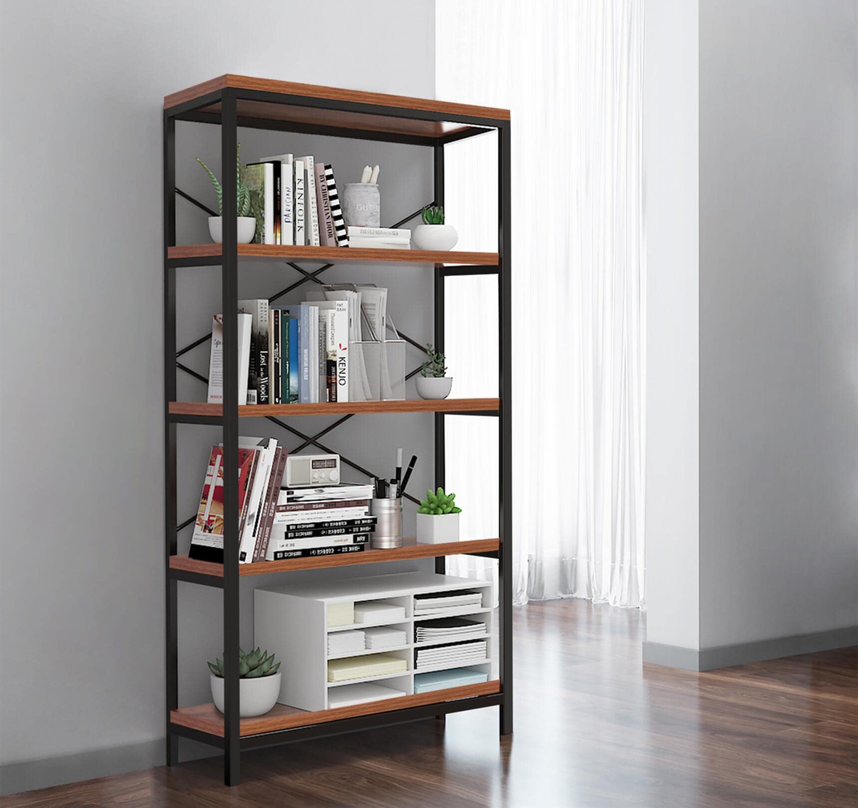 Industrial Bookshelf 5Tier, Bookcase 58" H Ladder Shelf for sale