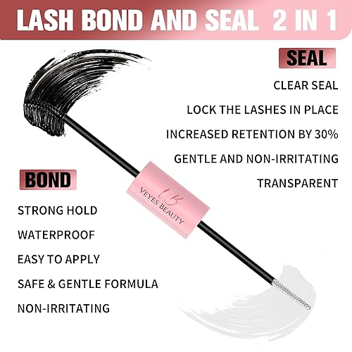Miniatura 2 de VEYESBEAUTY Pegamento de pestañas 2 en 1 impermeable para extensiones de pestañas de larga duración, fuerte sujeción individual, pegamento para