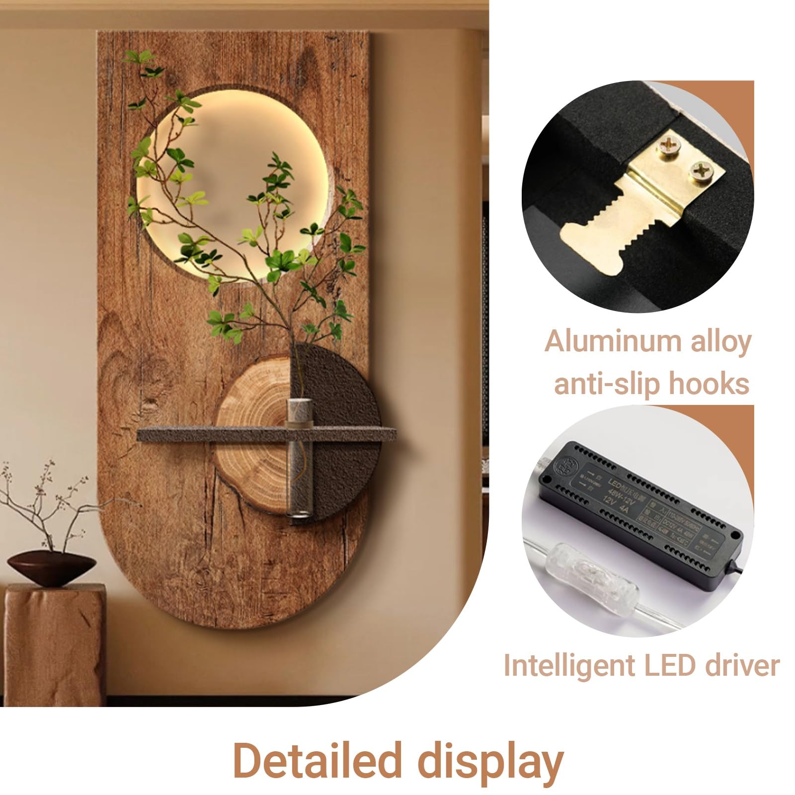 Dekoracja ścienna z piaskowca 3D z oświetleniem LED, wiszący obraz ścienny z wtyczką LED w stylu vintage, hydroponiczne rzeźby roślinne do salonu (szer. 70 * 140 cm/27,6 * 55,1 cala)
