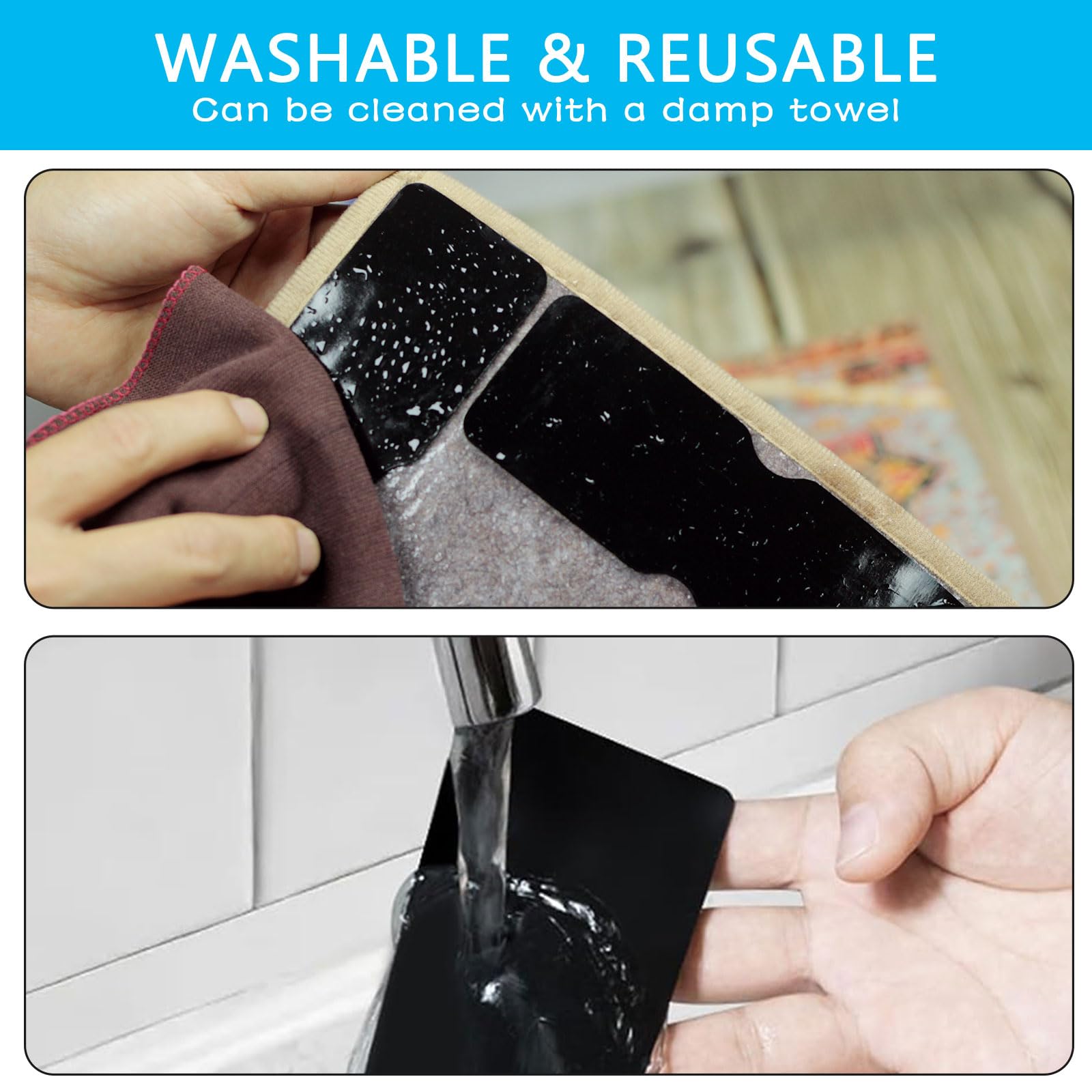 Vaidha Tapis Antidérapants, 12 Pcs Nouveaux Matériaux Pour Tapis Non Recourbants : Maintenez Votre Tapis En Place & Faites Des Coins Plats Et Facilement Décollables