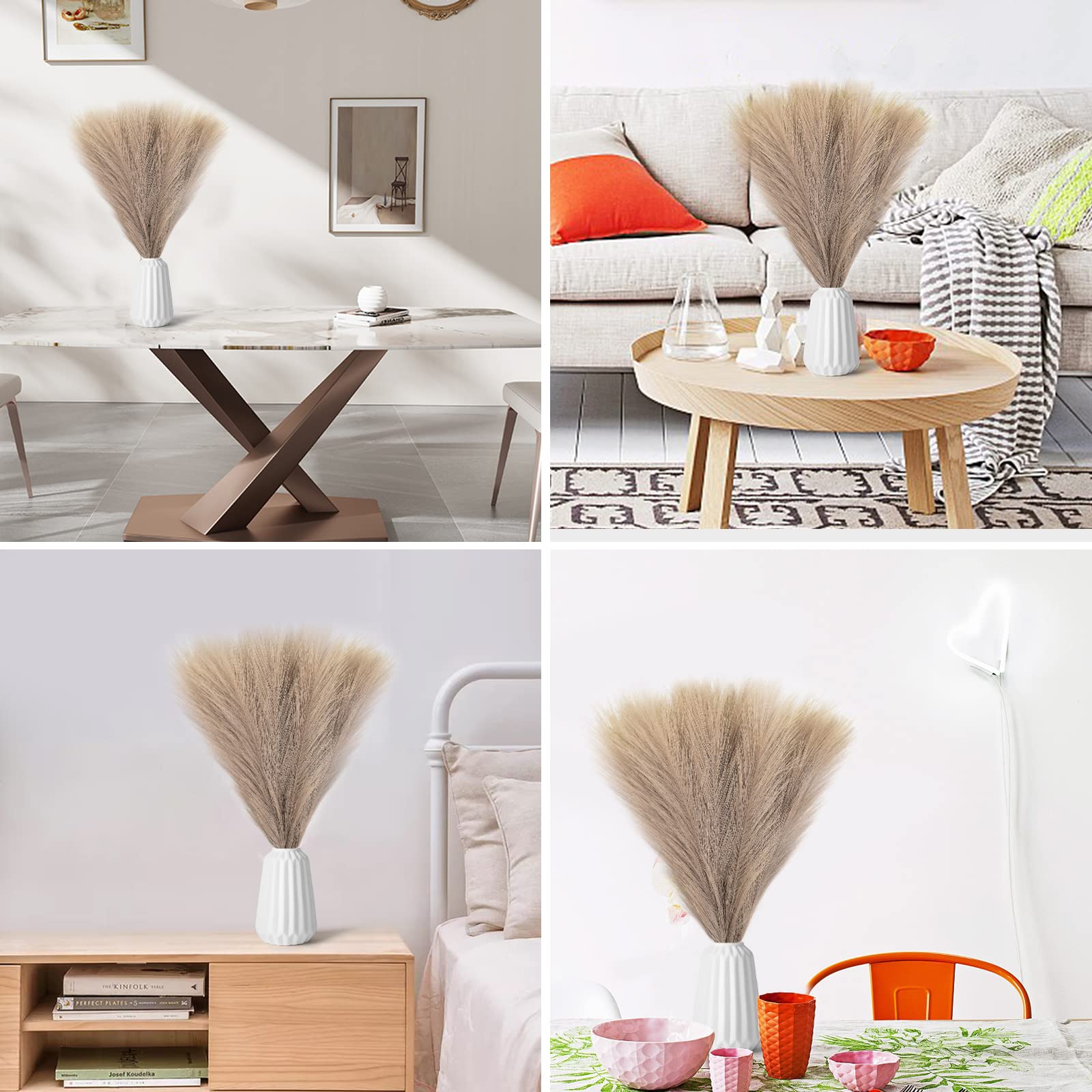 Colexy Sztuczna trawa pampasowa, 7 łodyg, 45 cm, puszysta sztuczna trawa pampasowa, styl boho, 5 sztuk, sztuczna trawa pampasowa, dekoracja do domu, salonu, na wesele (brązowa)