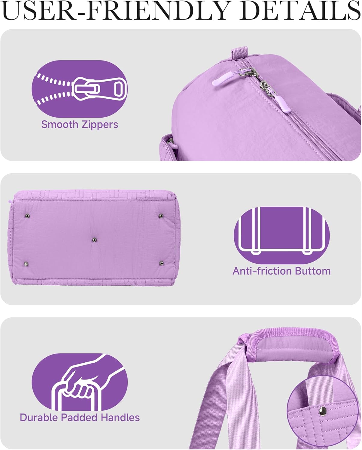 Travel Duffle Bag, Weekender Bags for Women, Quilted Carry On Tote Bags with Laptop Compartment for Travel, Gym, Yoga, Work, Overnight, Weekend, Water Resistant, Purple - Image 6