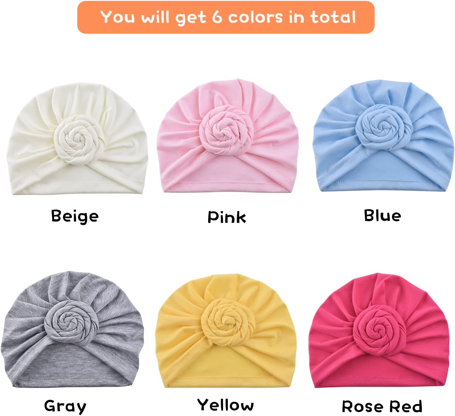 6 Pieces Baby Turban Hats Cotton Infant Knot Beanie Turbans for Newborn Girls Boys Soft Head Wrap Toddler Kids Cap