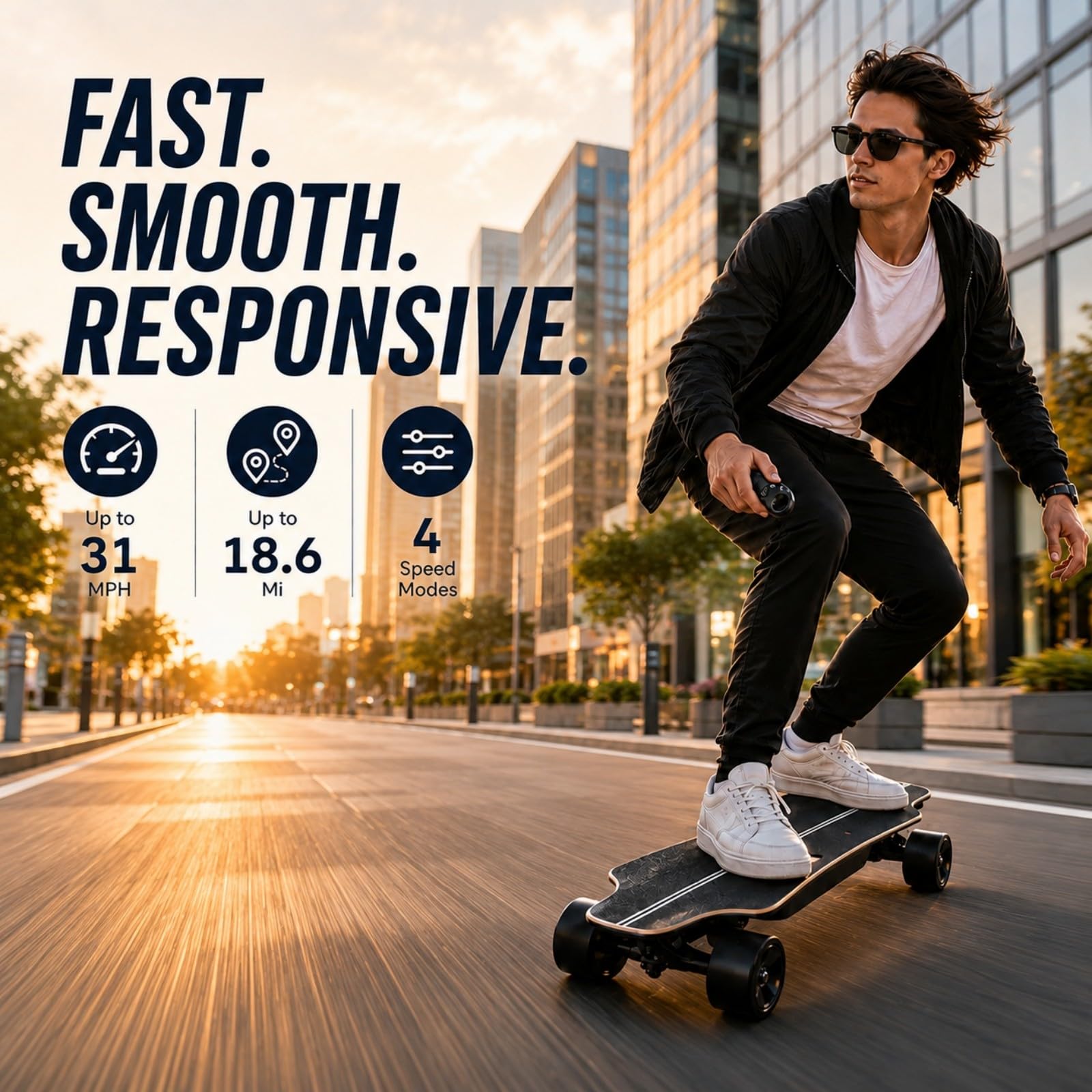Skateboard Électrique avec Télécommande, Longboard Électrique Puissant, Jusqu’à 50 km/h, Bonne Capacité en Montée, pour Adultes et Débutants 13Mile