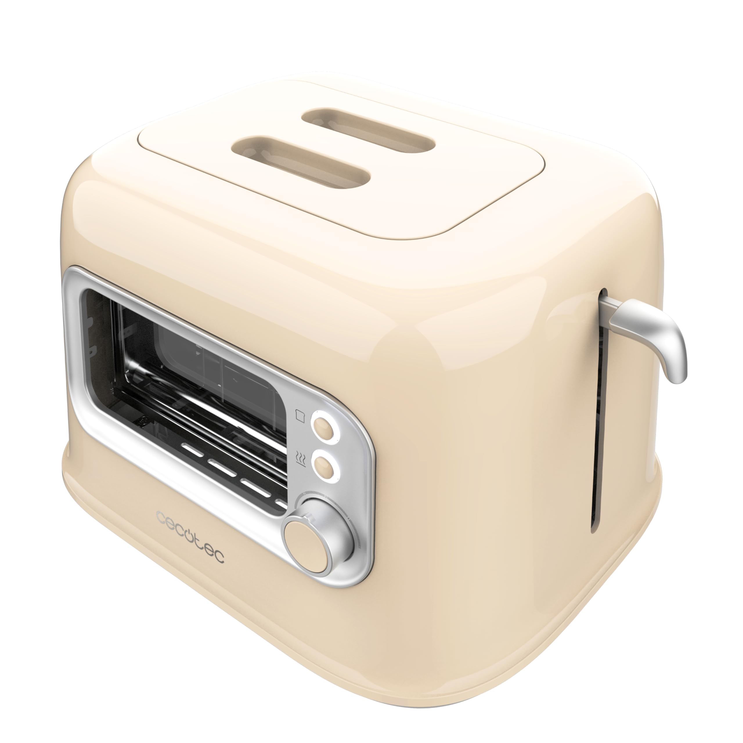 Cecotec Vertikaler Toaster RetroVision Beige, 700W Leistung, 2 Extra-breite Schlitze, Einzigartiges Anzeige-Design, Bräunungssteuerung, Retro-Design, Staubabdeckung