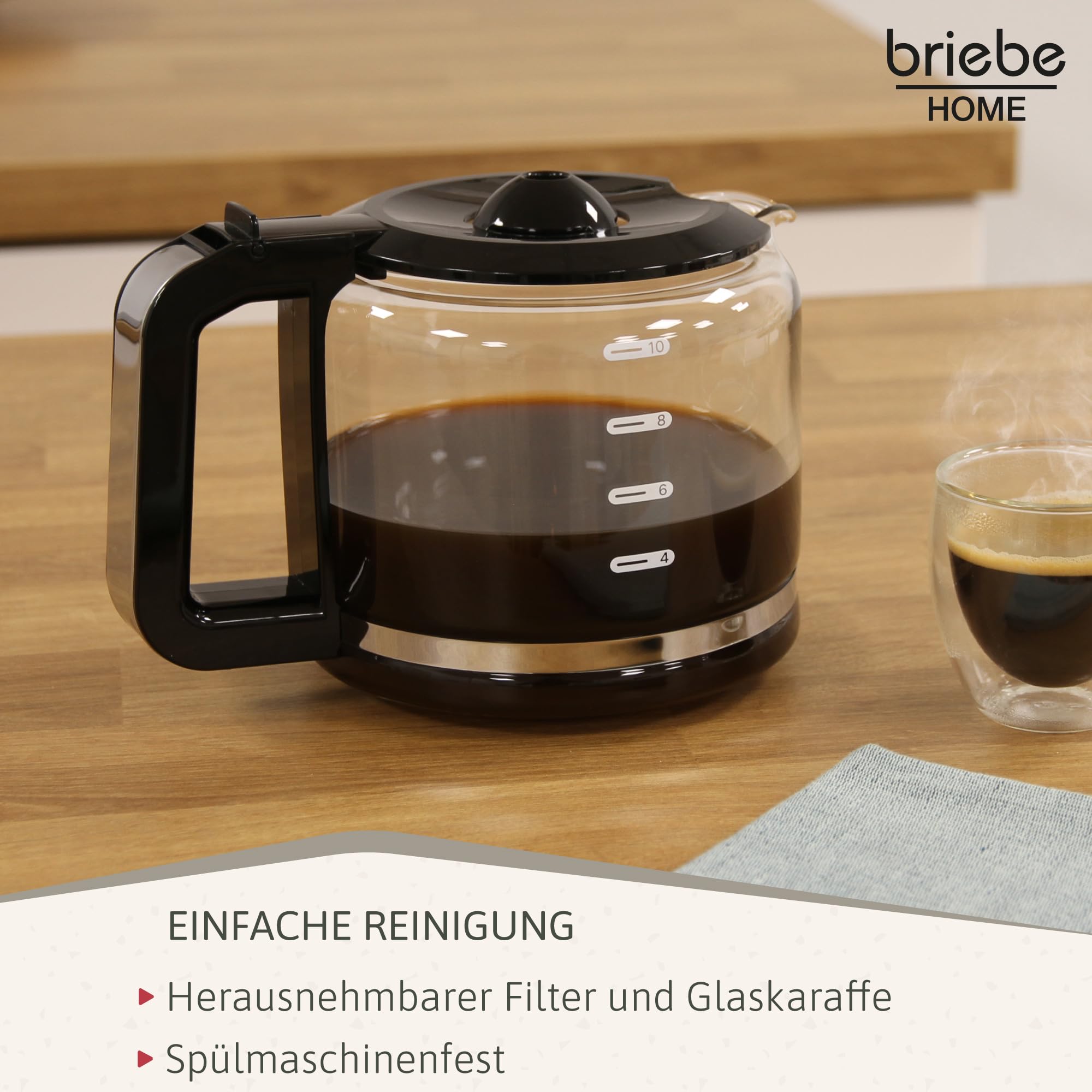 Briebe Elegance Set Brottoaster 2 Scheiben Wasserkocher 1,7L 2200W BPA-frei Filterkaffeemaschine 10 Tassen 1,25L Frühstückspack