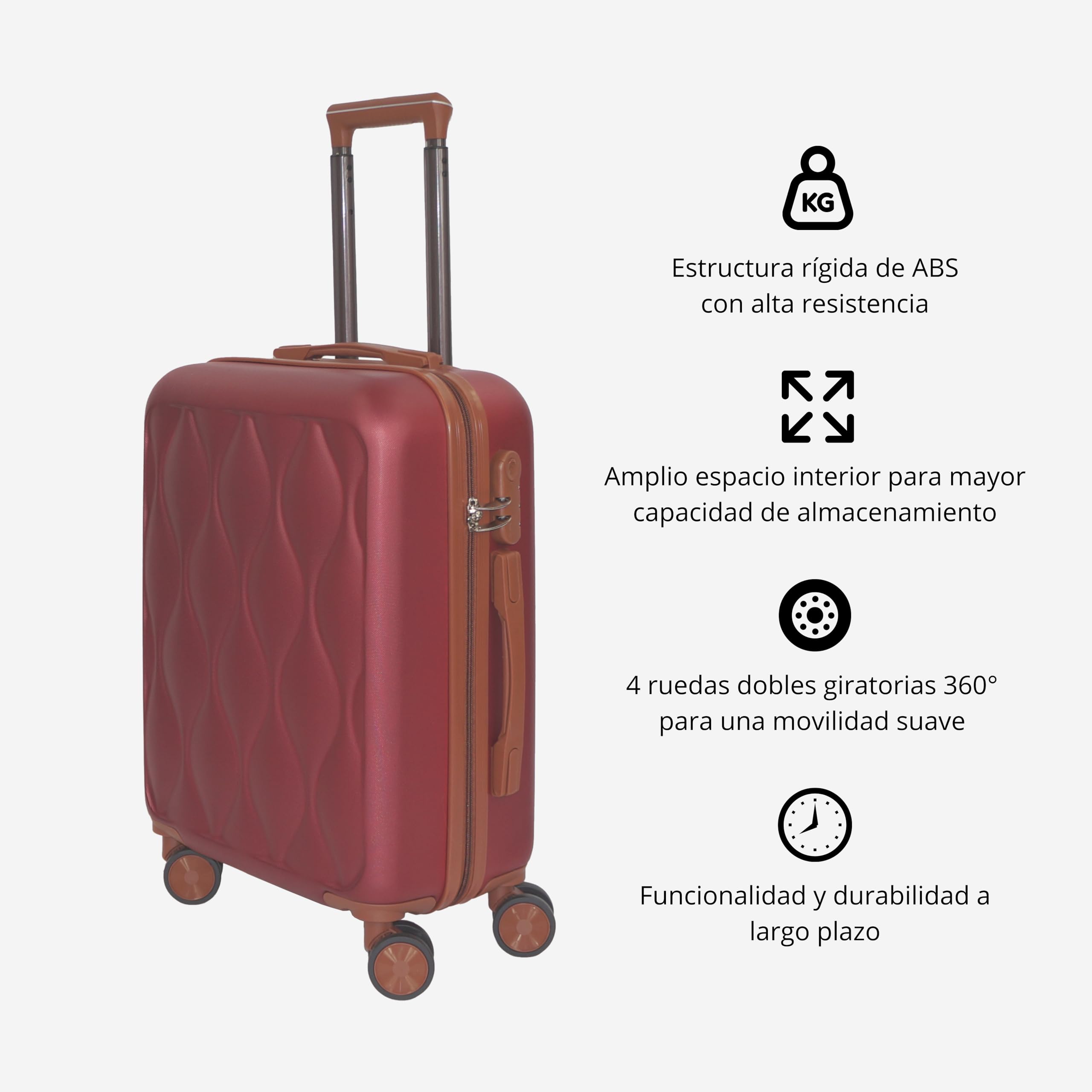 Genérico Maleta de Cabina 55x40x20 cm | Equipaje de Mano | Estructura Rígida ABS y Ruedas Dobles (Burgundy)