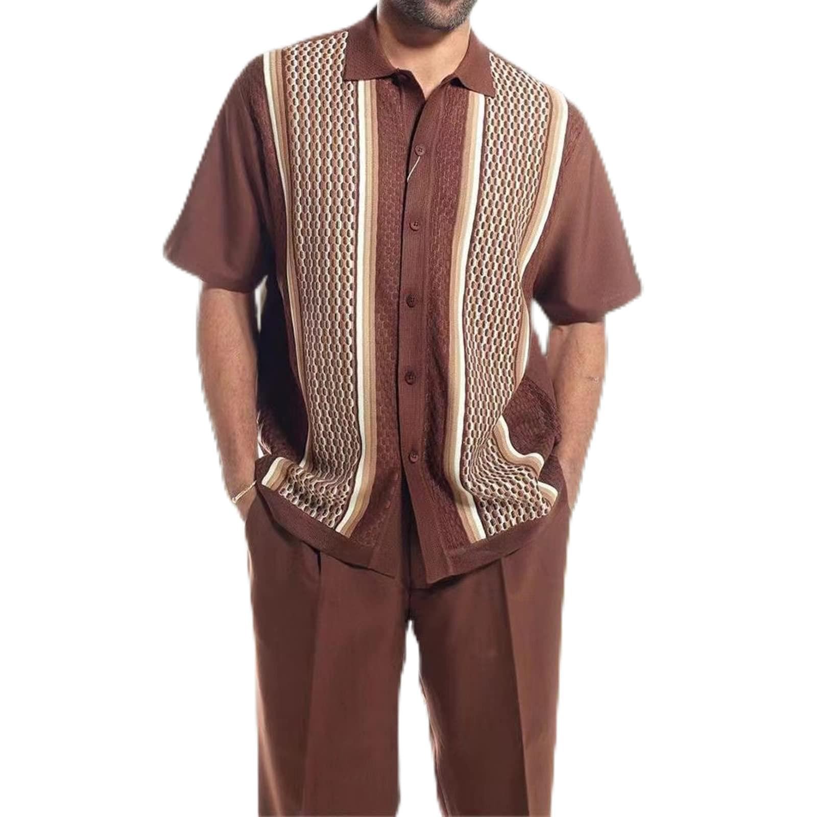 ErnZi Men's 2 Pieces Floral Tracksuits Casual Hawaiian Outfits Suit Short Sleeve Shirts Long Pants Sets Beach Casual