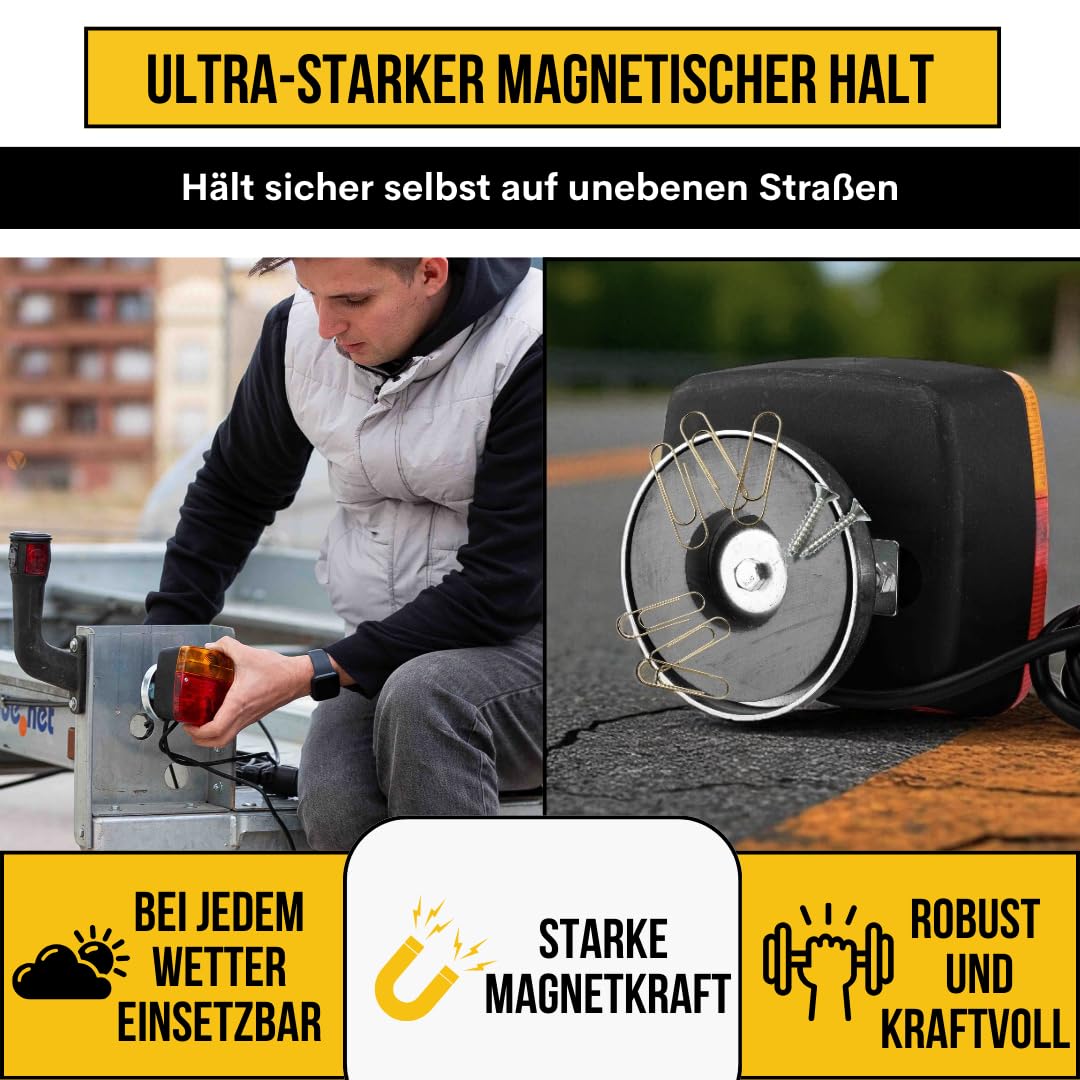 Anhänger Rückleuchten Set magnetisch – Rücklicht Anhänger 12 V Halogen – wasserdichte Anhängerbeleuchtung – 7 m Kabel & 13-auf-7-pol Adapter – Drivegear Komplettset