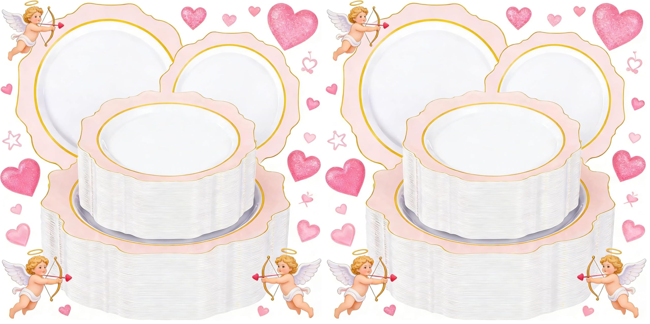 Ivory Gold Rim Plates - 200 Disposable Plates for Parties -19