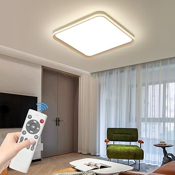Mikeru Square Bathroom LED Lights Ceiling, 40cm Living Room Lights Dimmable with Remote 10% to 100% Slim Flush Full Spectrum Ceiling Light 3000K/4500K/6500K for Office, Kitchen [Energy Class A]