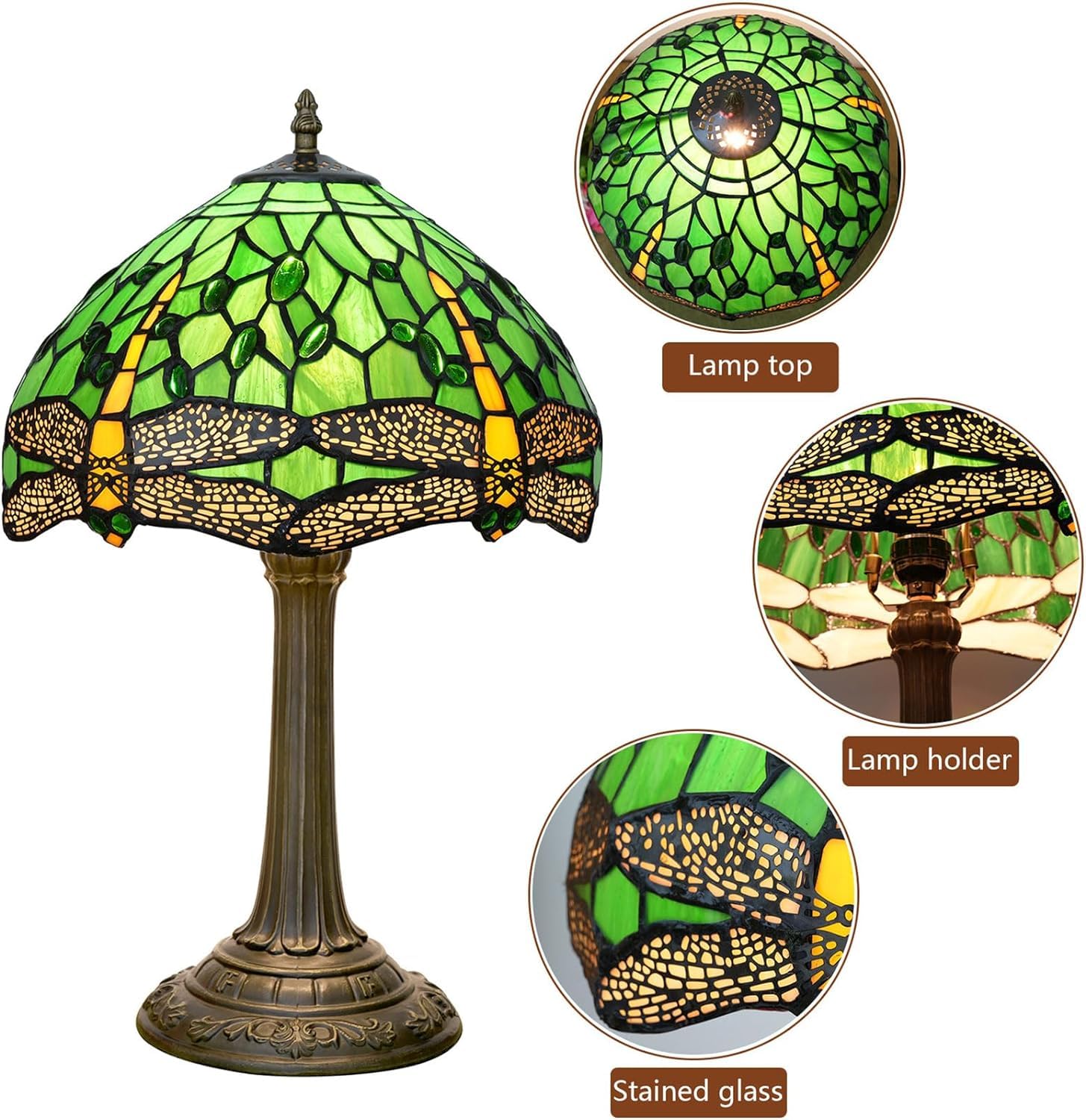 Lampa w stylu Tiffany'ego Witraż w stylu ważki Lampka nocna na biurko Lampka do czytania Wystrój Kochanka Dziewczyna Szafka nocna Sypialnia Salon Biuro w domu Komoda na biurko W12XH19 cali (i)