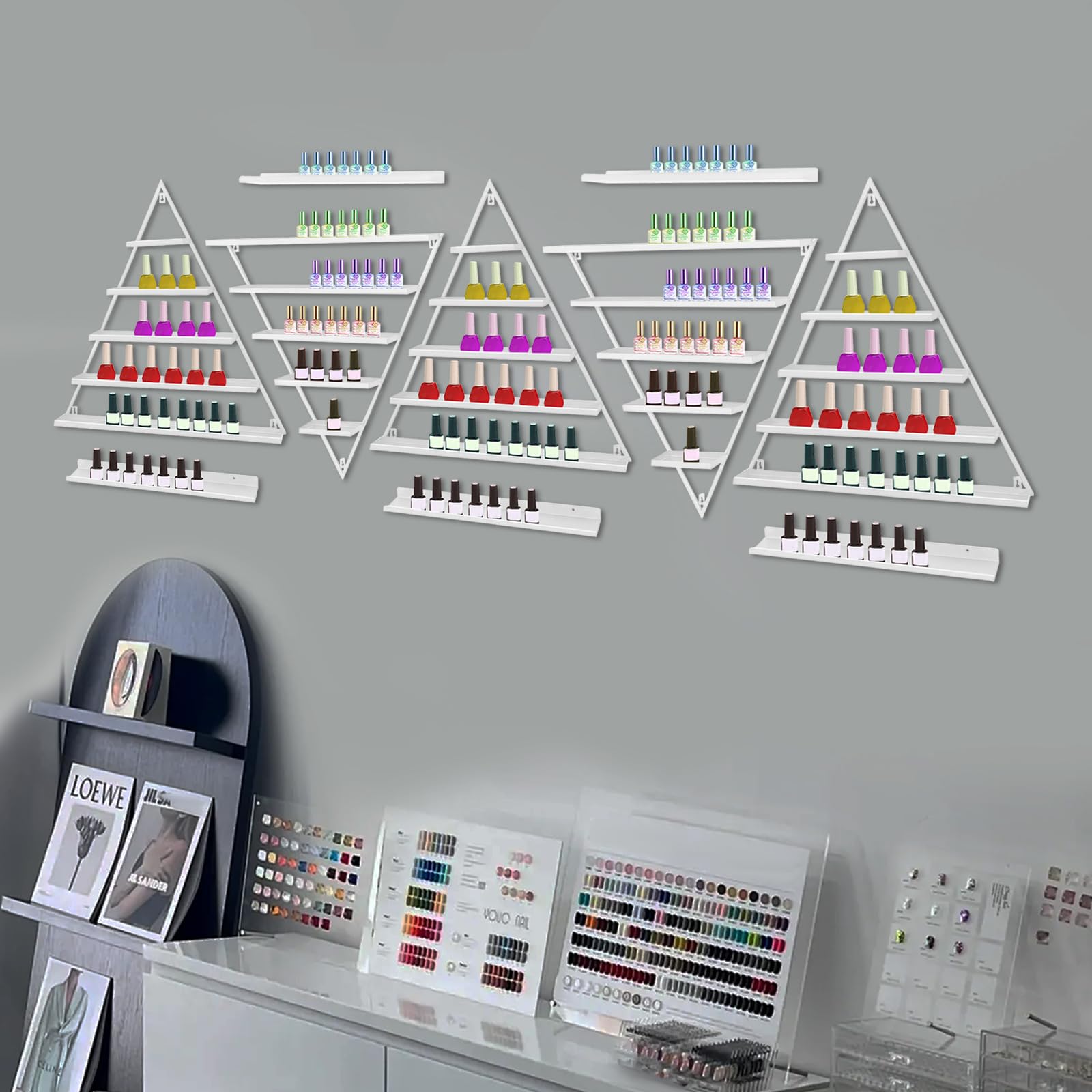 Organizador de esmalte de uñas, 6 unidades, metal, 5 niveles, soporte para esmalte de uñas, estante de almacenamiento para aceites esenciales, organizador de pared, estante de perfume, hasta 10 kg