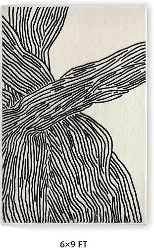 Miniatura 45 de YIHOUSE Alfombras de área de 5 x 8 pies, alfombra lavable abstracta, moderna alfombra blanca y negra para dormitorio, sala de estar, comedor, Modern