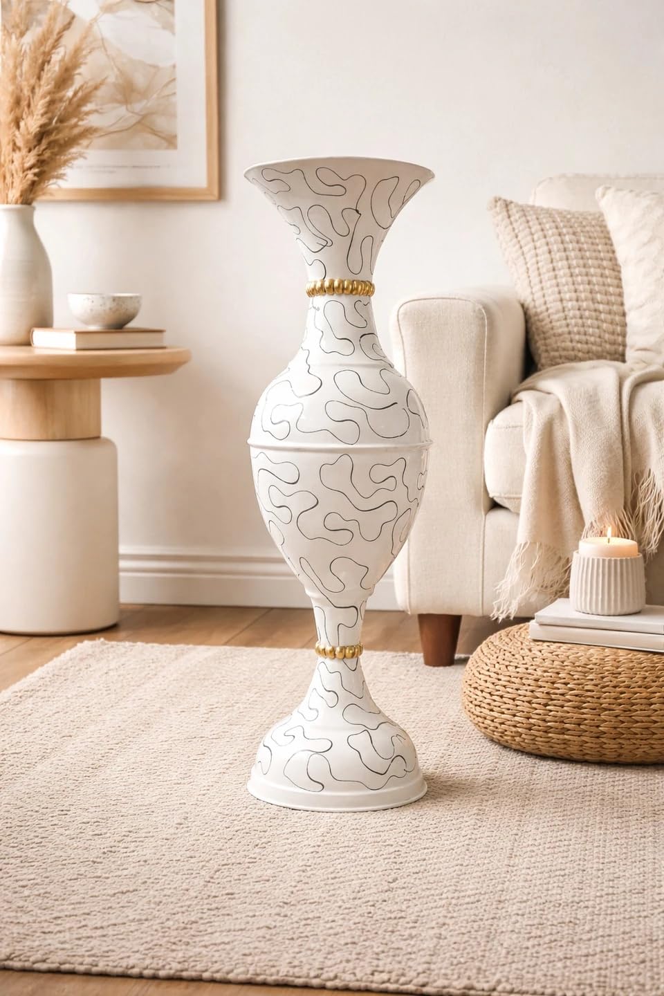 Procyon Metal Flower Vase 24 Inch for Living Room Corner, Large Decorative Floor Vase for Home Decor, Big Flower Pot for Bedroom, Office & Hallway, White Designer Finish-image-29