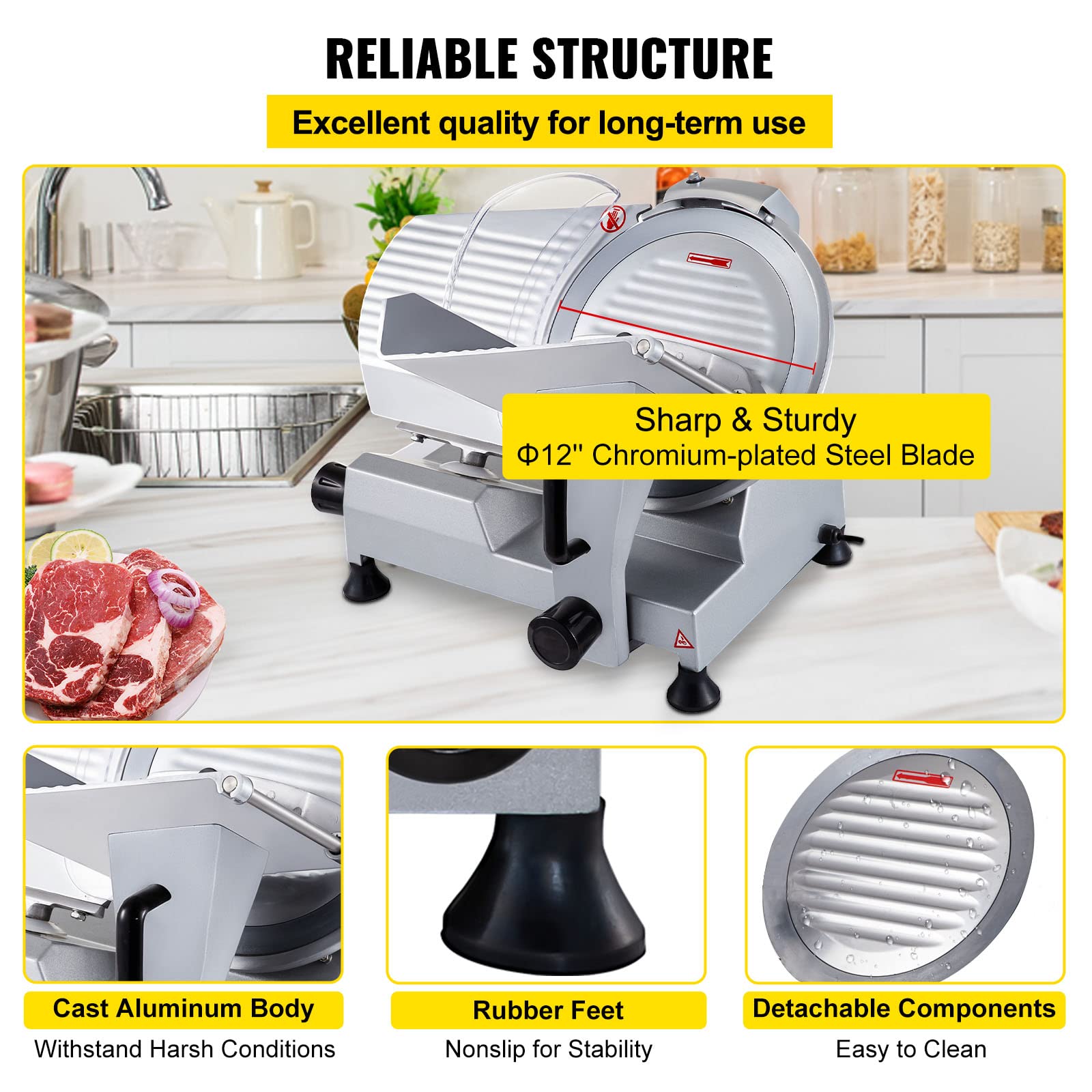 VEVOR JK-300A - Affettatrice elettrica da 12 pollici, 300 mm, 250 W, affettatrice per carne, formaggio, manzo e verdura
