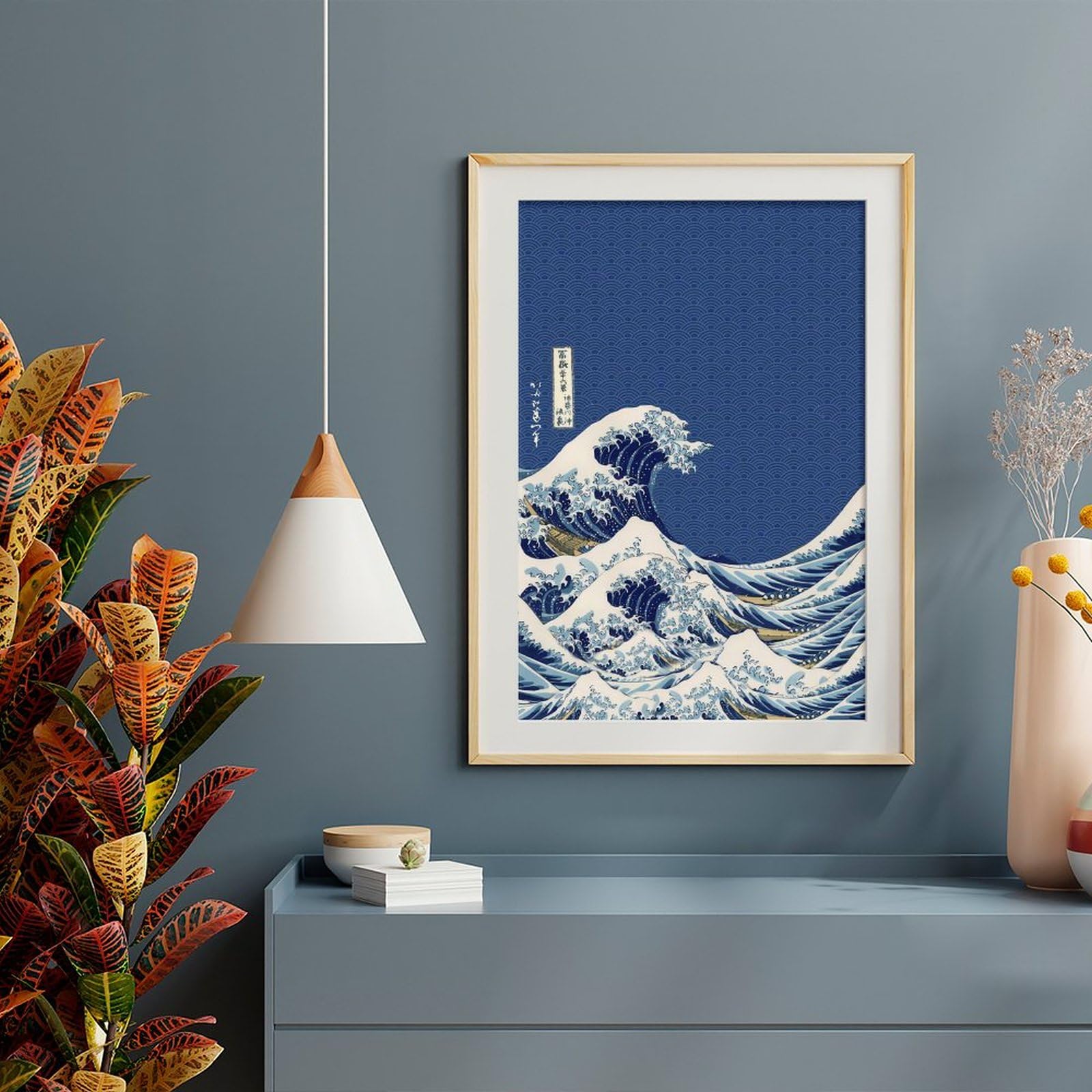 Amazon | ポスター ステッカー 和柄 和風 波柄 神奈川沖浪裏 防水