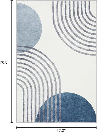 Miniatura 2 de Wonnitar Alfombra bohemia de 3 x 5 pies, lavable a máquina, azul, antideslizante, suave, floral, para mesita de noche, cocina, ultrafina, que no se