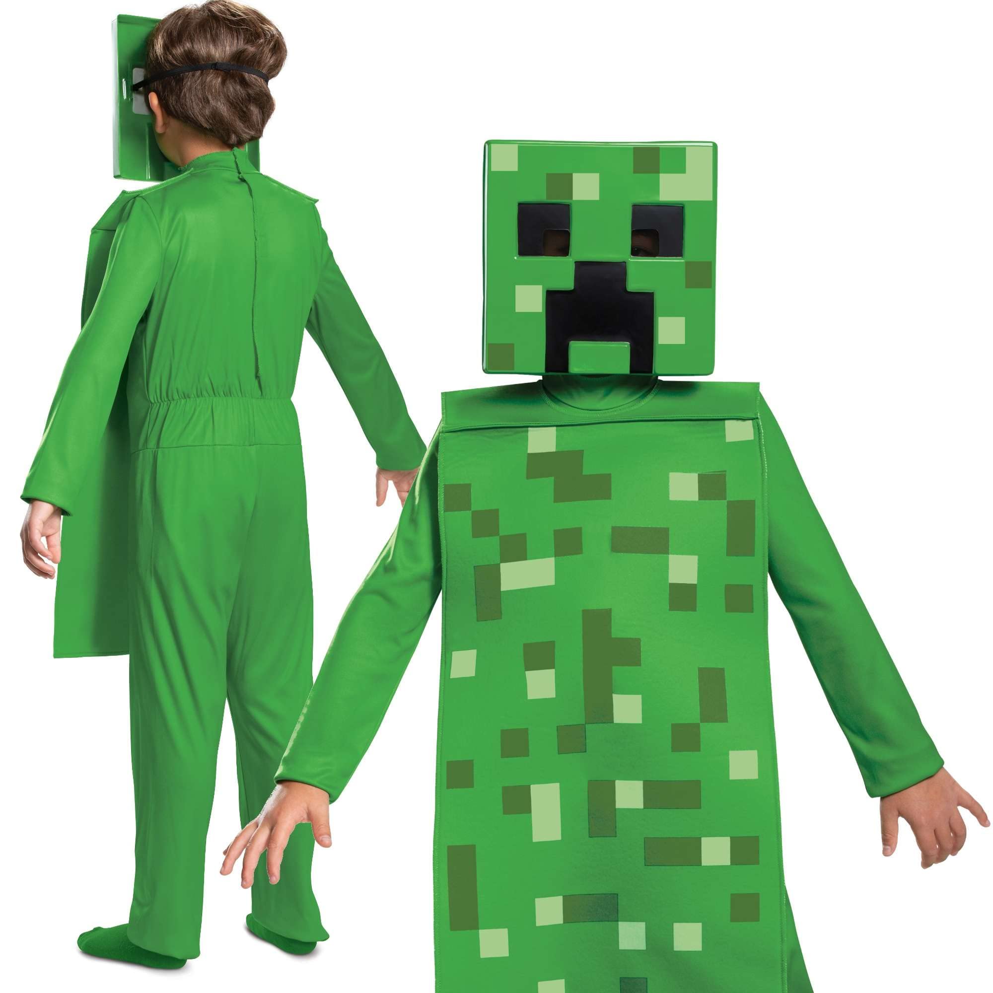 Minecraft Creeper officially licensed jumpsuit costume with 3D chest block design and character half mask