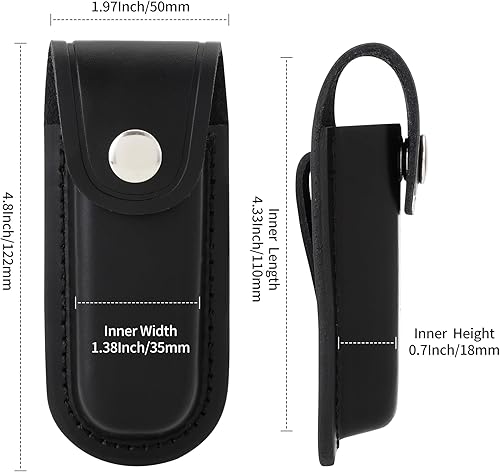 Miniatura 5 de Funda para navaja de bolsillo, bolsillo plegable de 4 pulgadas, funda portátil de cuero para cuchillos con cierre a presión y trabilla para