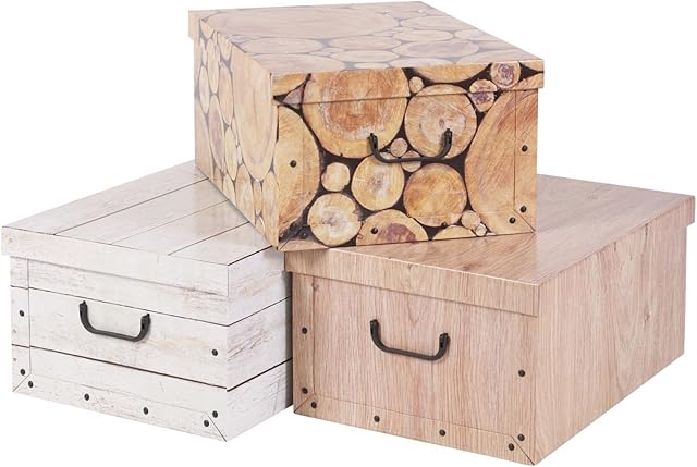 URBNLIVING Wood Style 3 Collapsible Storage Boxes With Handles