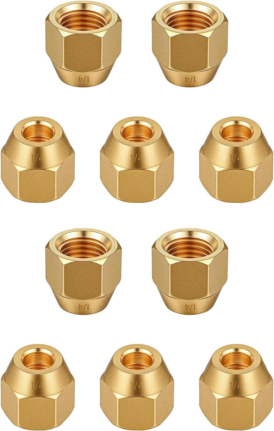 10Pcs Flares Pipe Fitting Adapter, Brass Flares Nut Set, 1/4 ", 1/4"