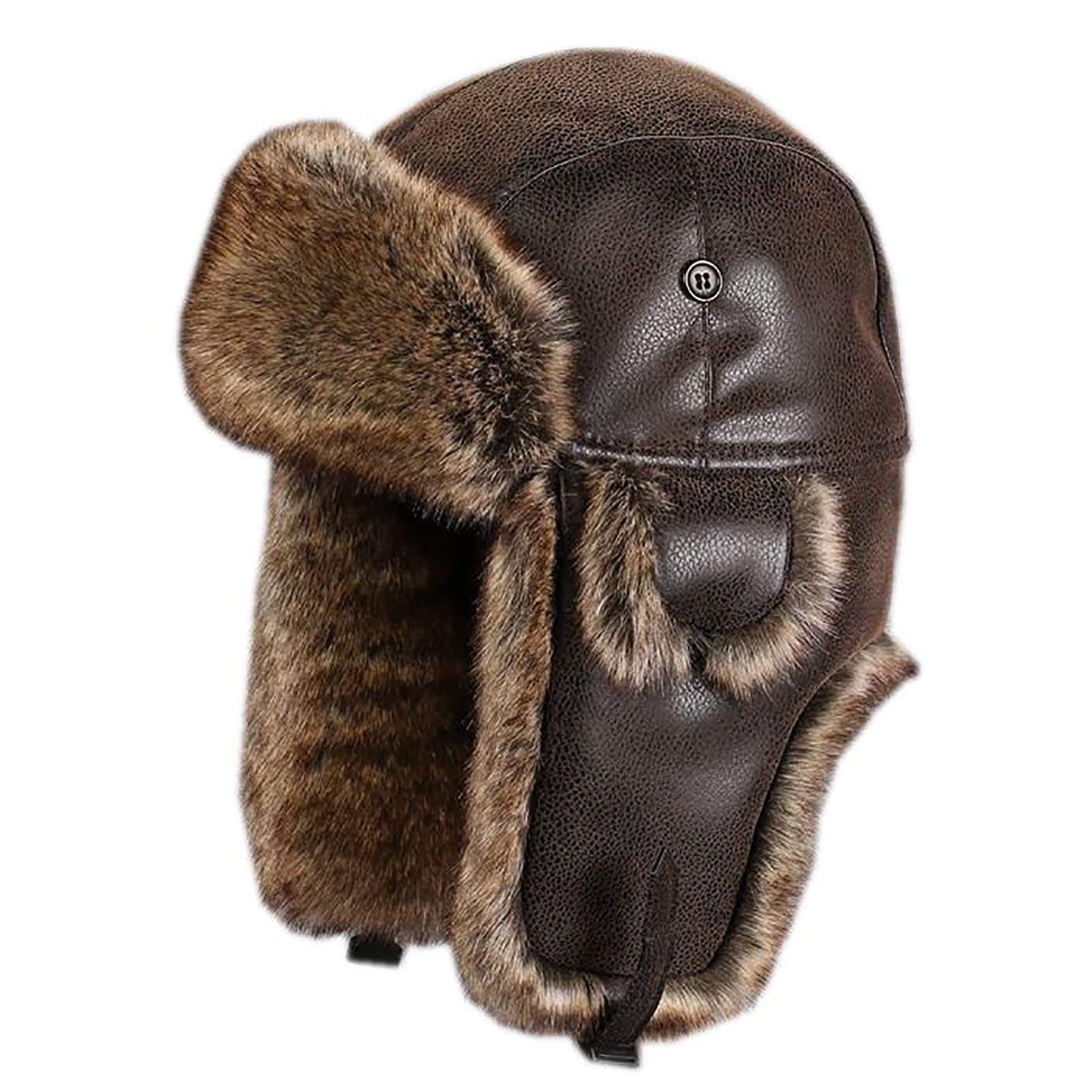Whsport Unisex Brown Winter Bomber Hats, Faux Fur Warme Hats Windproof Trooper Trapper Hat Aviator Caps With Ear Flap For Skating, Skiing, Hunting Or Daily Use (Color : Size : 56Cm/22.04In)