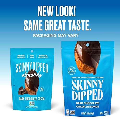 Miniatura 54 de SkinnyDipped Super Dark Chocolate + Sea Salt - Almendras de chocolate superoscuro y sal marina, aperitivo saludable, vegano, proteínas vegetales