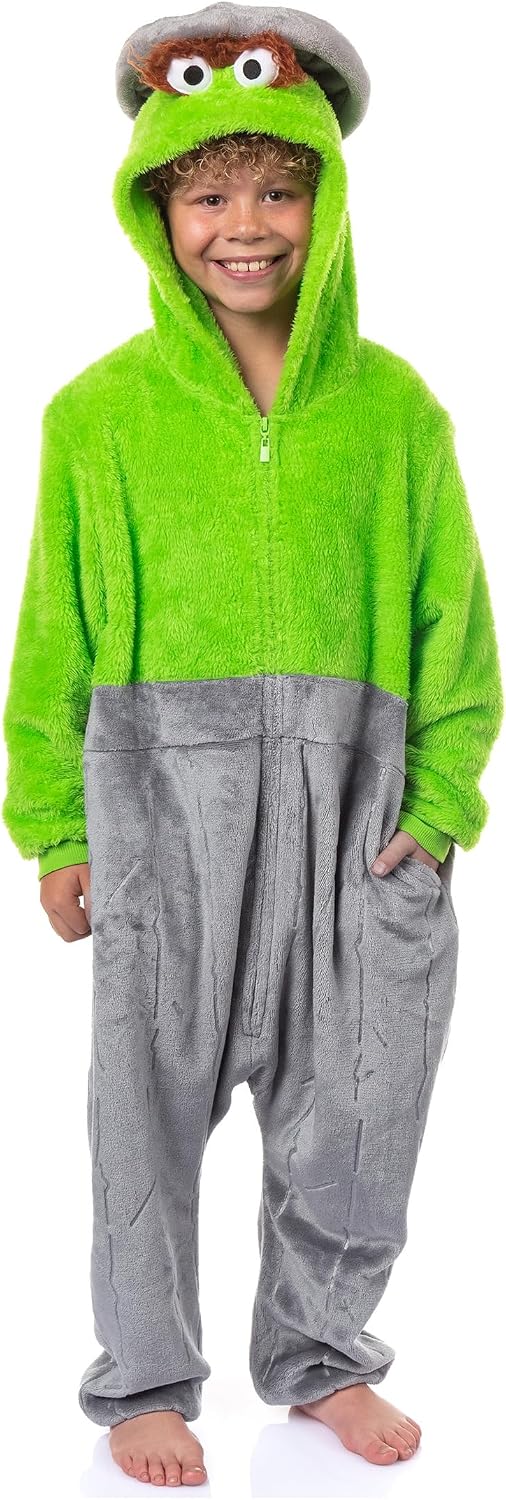 Sesame Street Union Suit Boy's Oscar The Grouch Kigurumi Hooded Pajamas