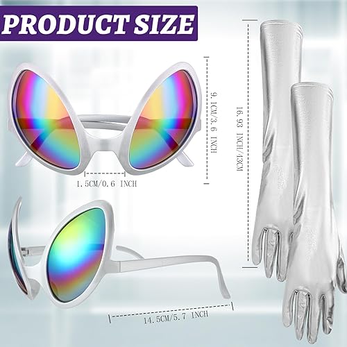 Miniatura 3 de Kanayu 6 Pcs Halloween Alien Costume for Women Alien Headband Adult Martian Antenna Glasses Metallic Gloves