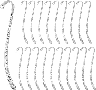 20 Pcs Metal Bookmark Hairpin Hook Antique Vintage Silver Carved Hook with Loop Metal Book Markers Embossed Bookmarks, Jewelry Making Charms