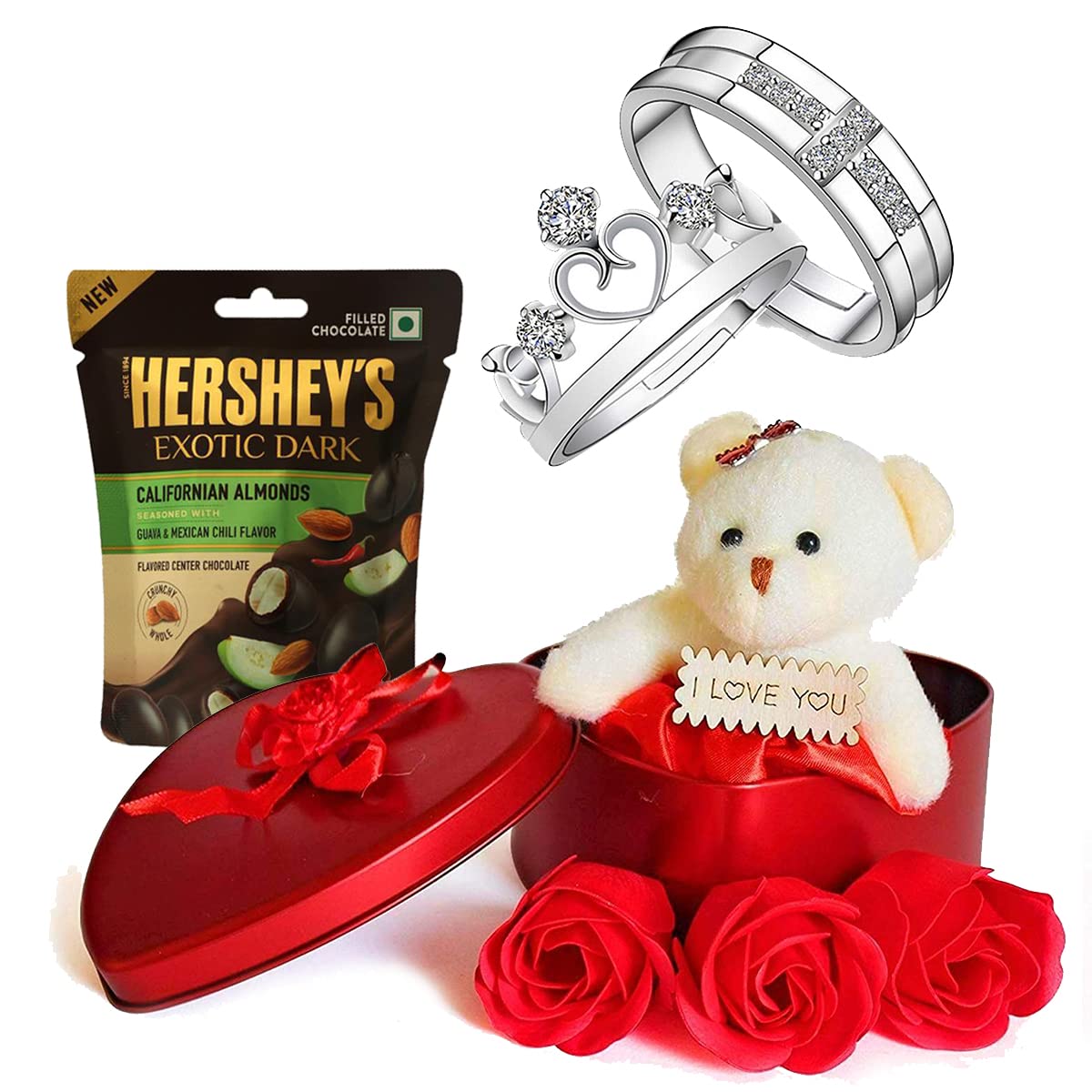 Saugat TradersSaugat Traders Love Gift for Couples Ring Set with Heart Shape Teddy Box and Chocolate For Valentine Day, Rose Day, Promise Day