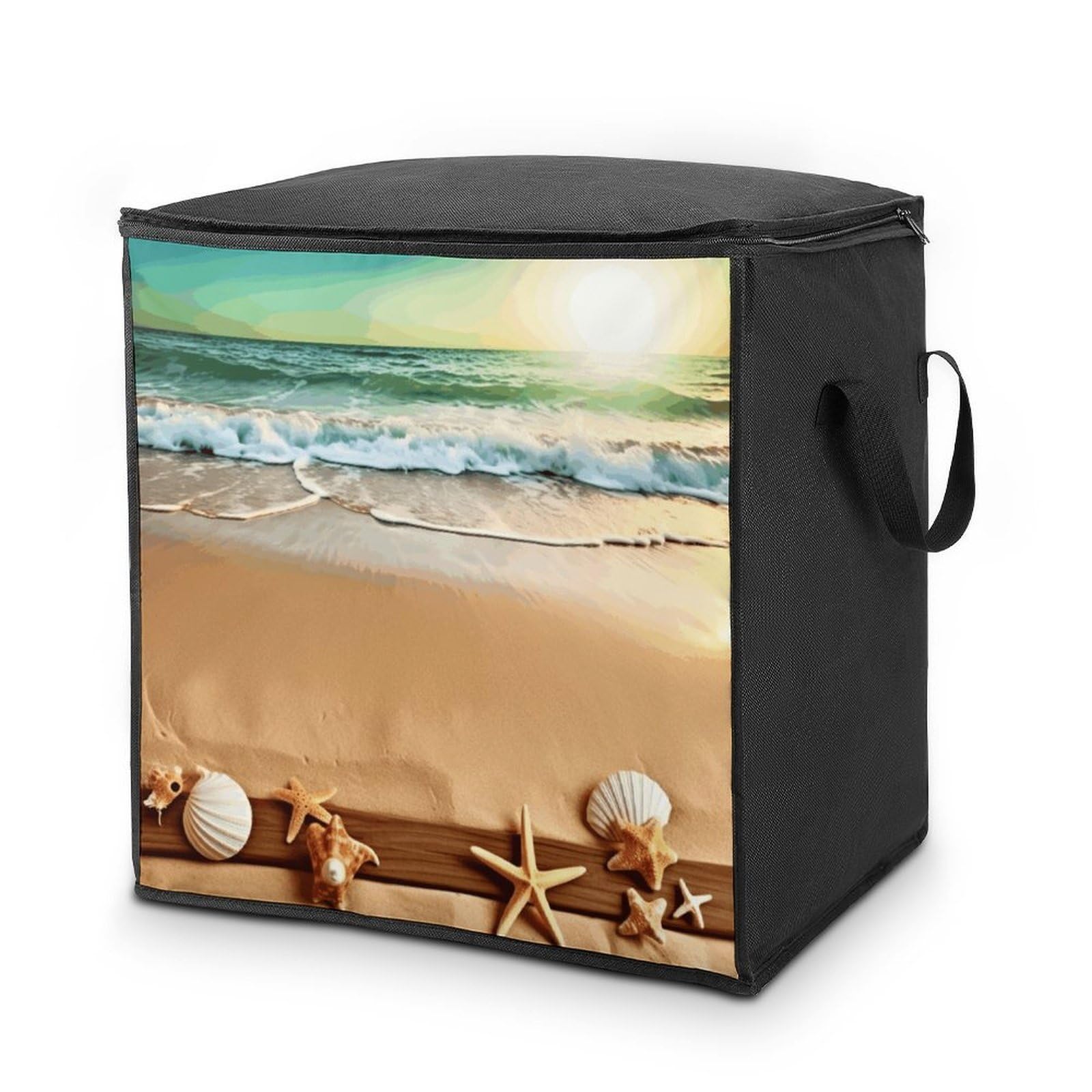 70L Ocean Beach Theme Storage Bag With Zipper Closet Organizers with Handle for Home Storage Organizer for Blankets Quilts Clothes Comforter Bedding And Pillows