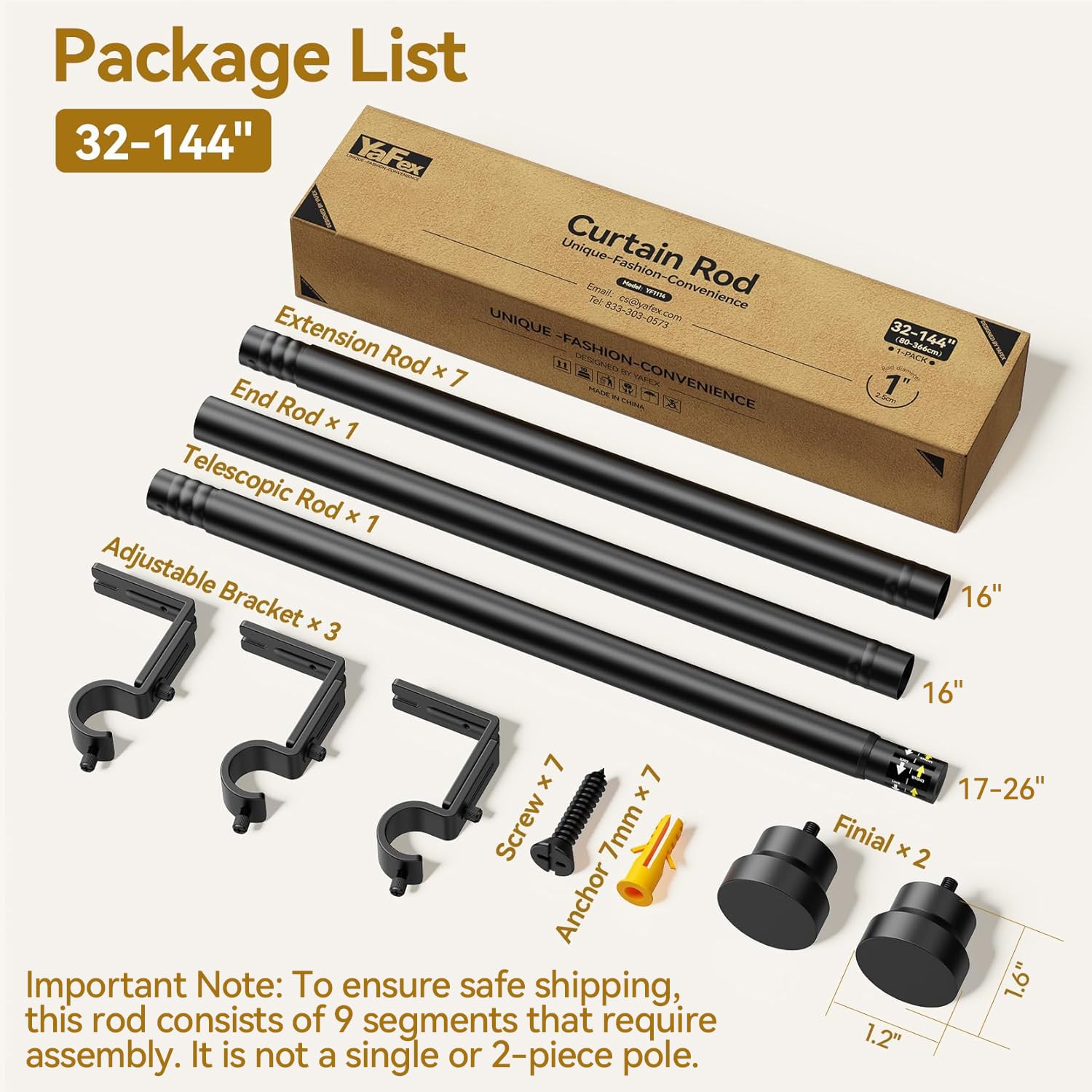 Black 1 Inch Adjustable Curtain Rod H6992
